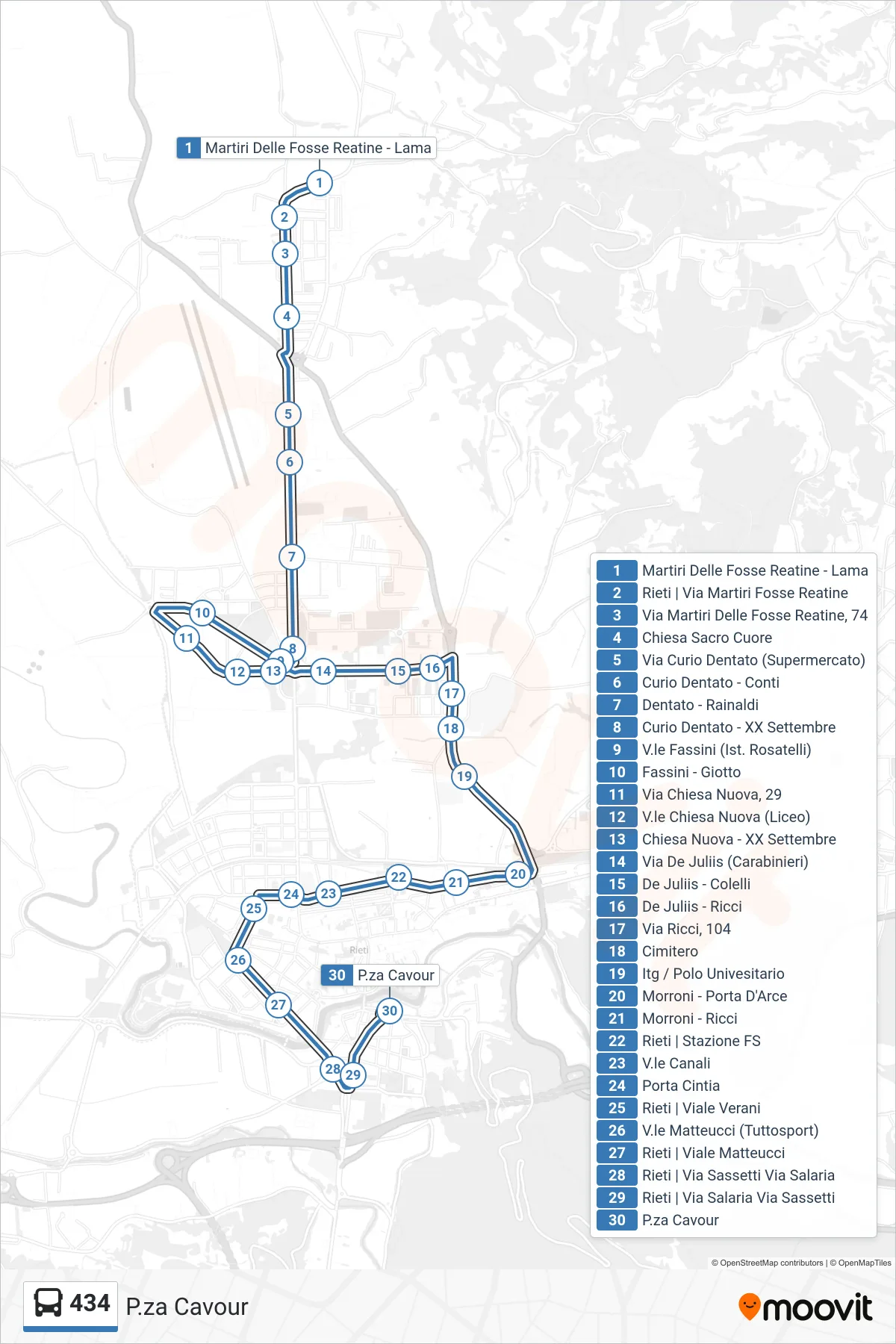 Linea 434  bus (P.za Cavour) - Percorsi e fermate sulla mappa