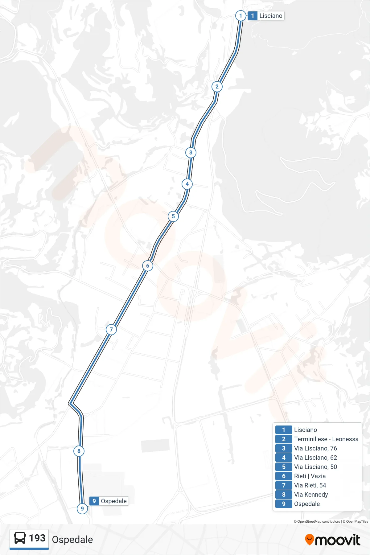 Linea 193 bus (Ospedale) - Percorsi e fermate sulla mappa