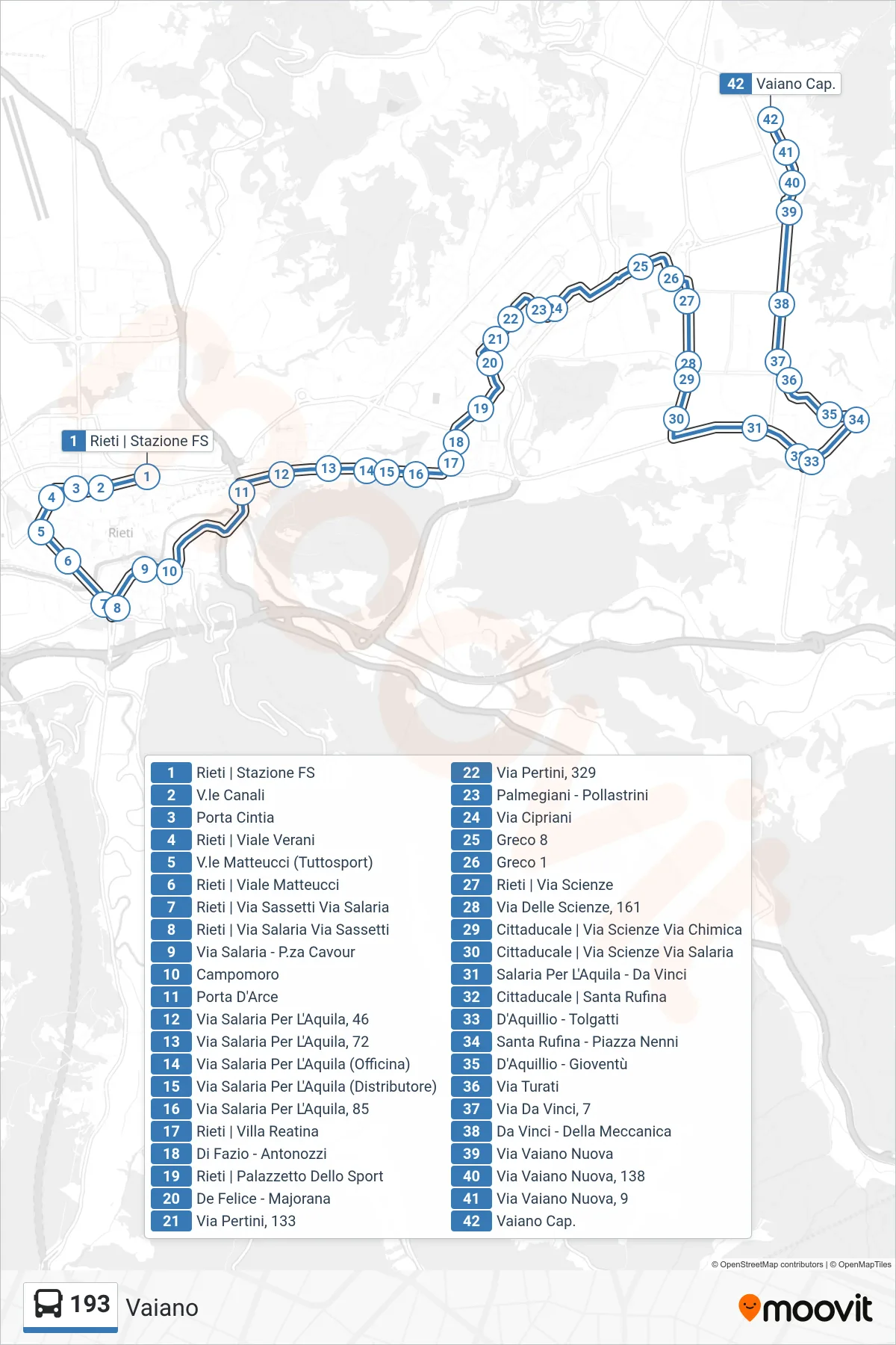 Linea 193 bus (Vaiano) - Percorsi e fermate sulla mappa