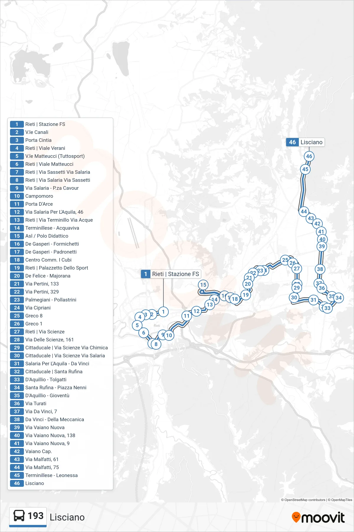 Linea 193 bus (Lisciano) - Percorsi e fermate sulla mappa