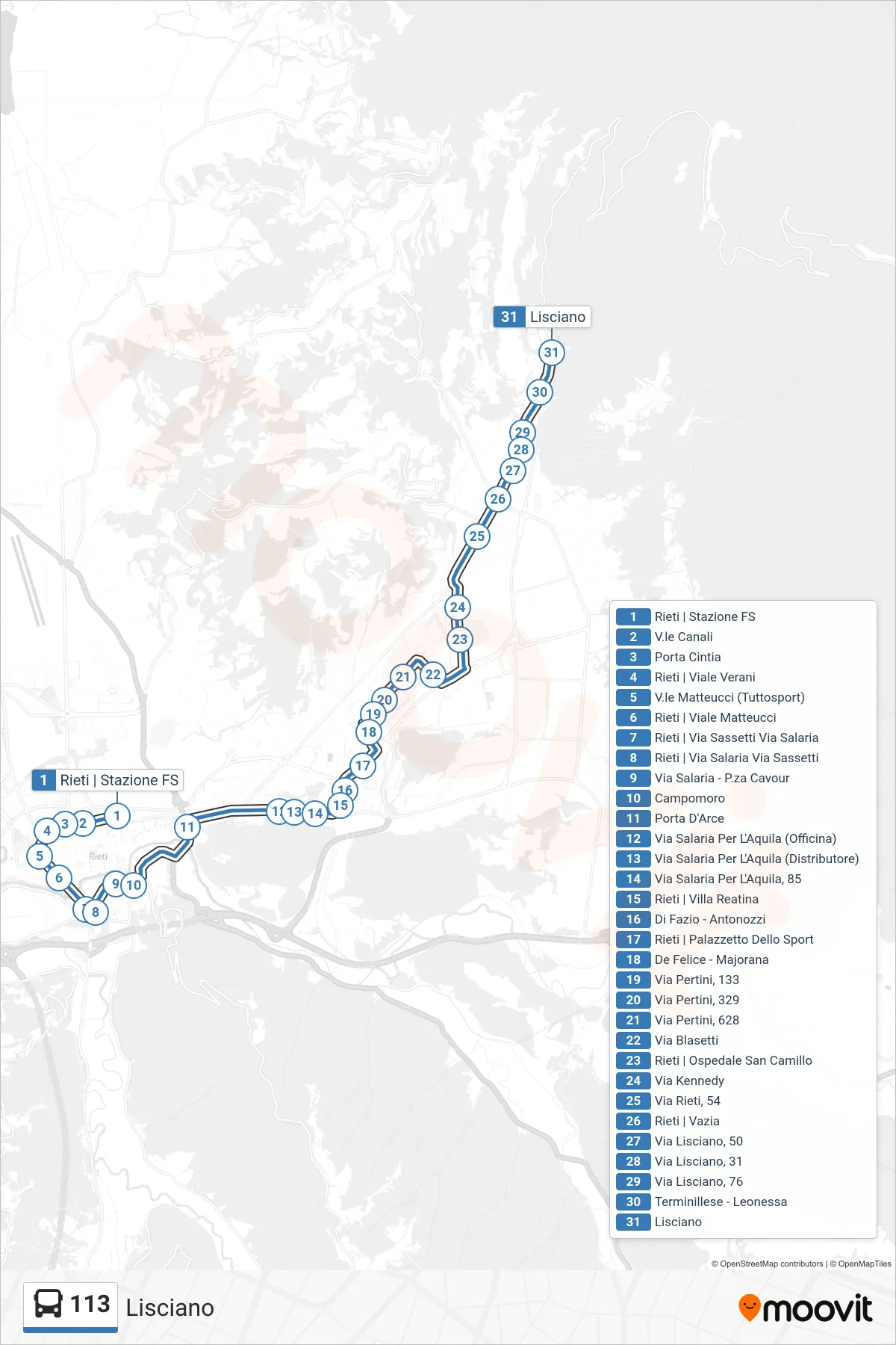 Linea 113 bus (Lisciano) - Percorsi e fermate sulla mappa