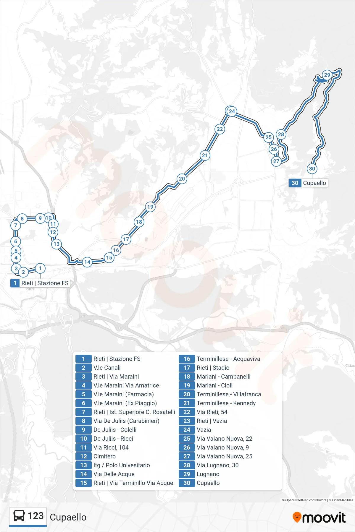 Linea 123 bus (Cupaello) - Percorsi e fermate sulla mappa
