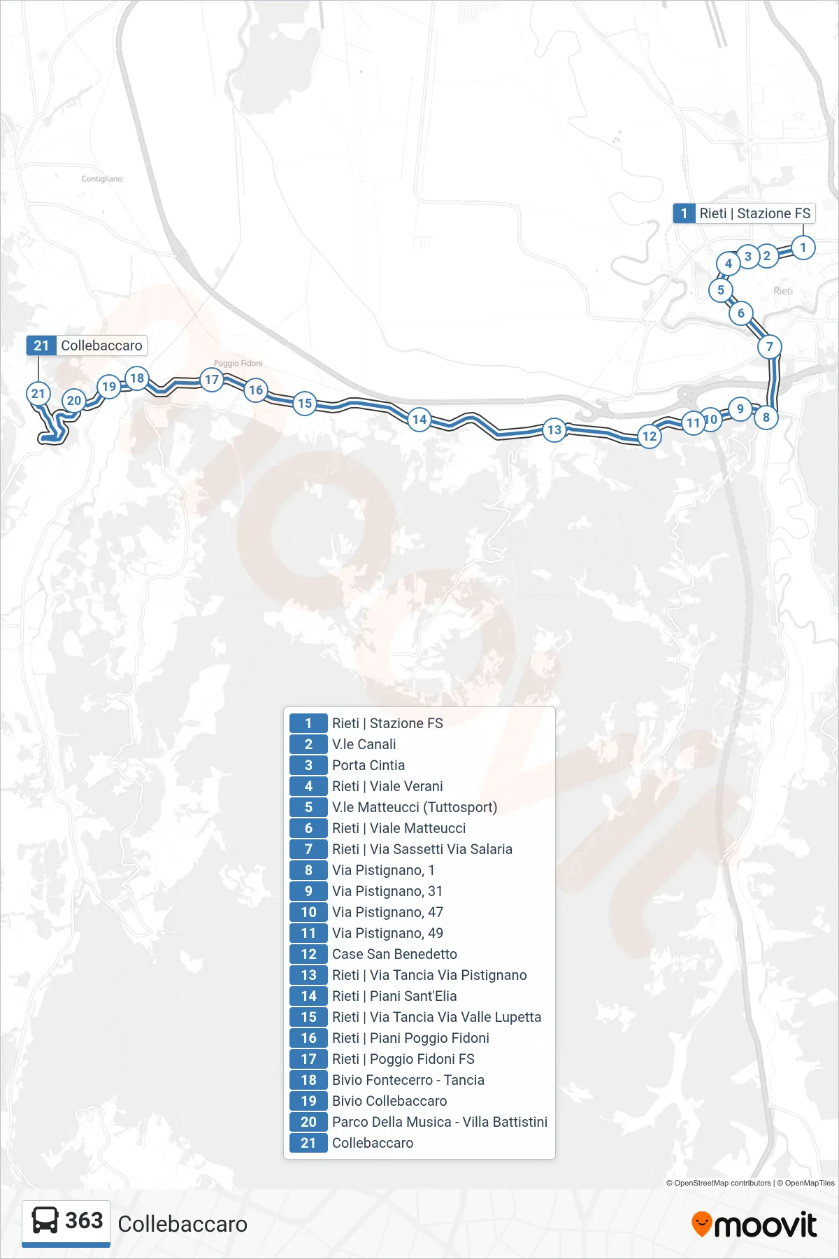 Linea 363 bus (Collebaccaro) - Percorsi e fermate sulla mappa