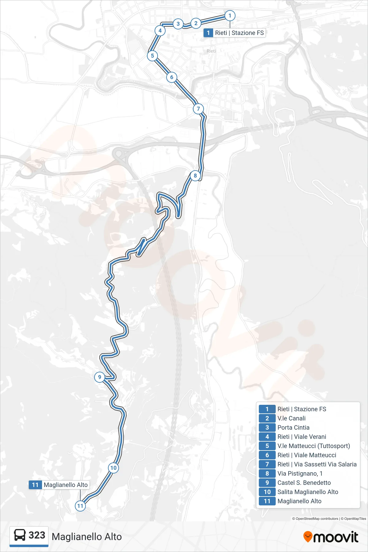 Linea 323 bus (Maglianello Alto) - Percorsi e fermate sulla mappa