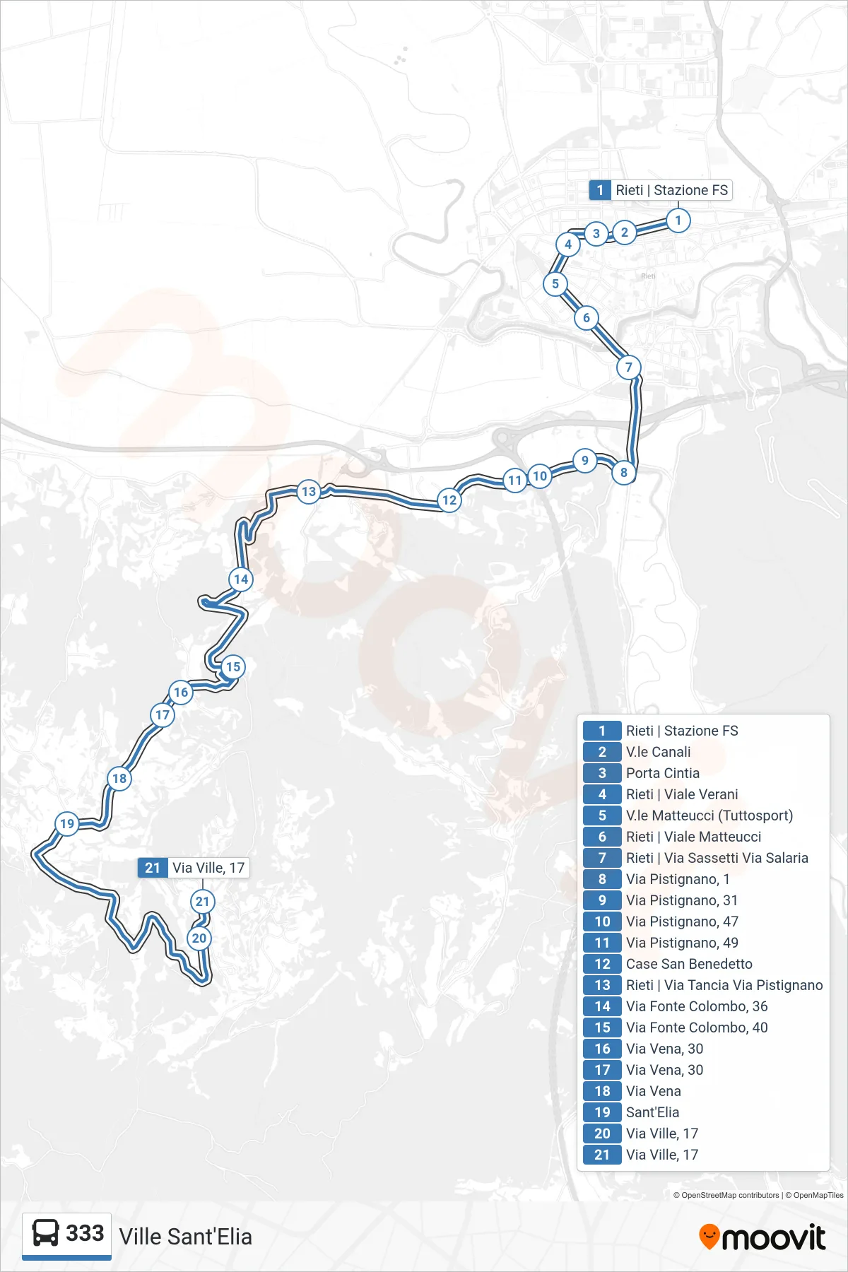 Linea 333  bus (Ville Sant'Elia) - Percorsi e fermate sulla mappa