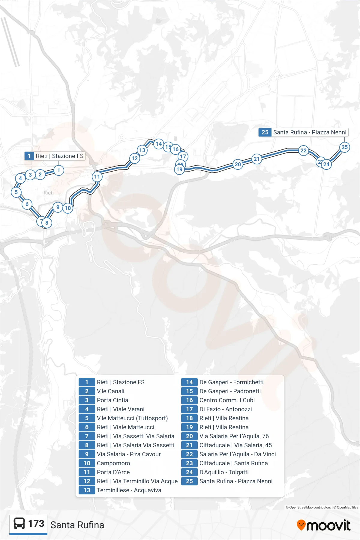 Linea 173 bus (Santa Rufina) - Percorsi e fermate sulla mappa