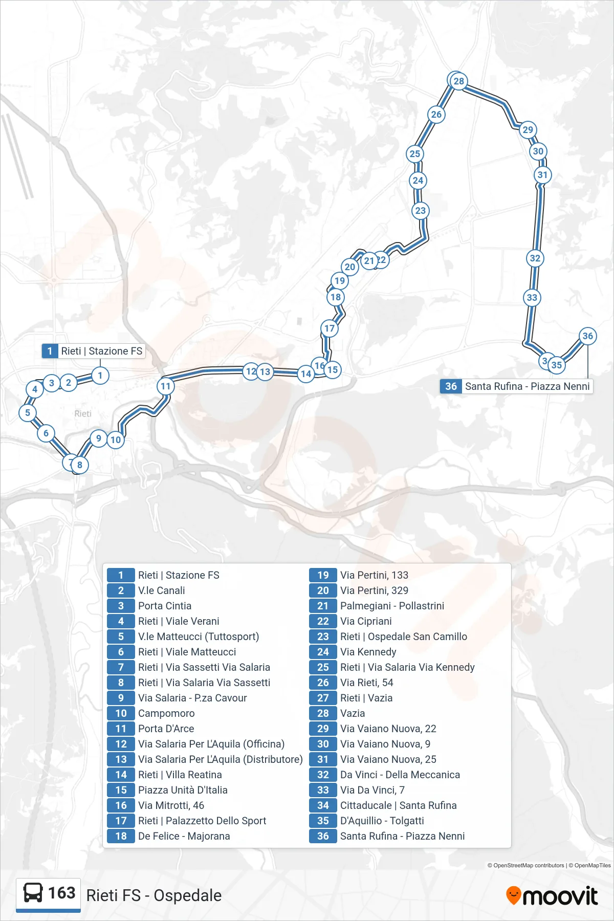 Linea 163  bus (Santa Rufina > Vazia) - Percorsi e fermate sulla mappa