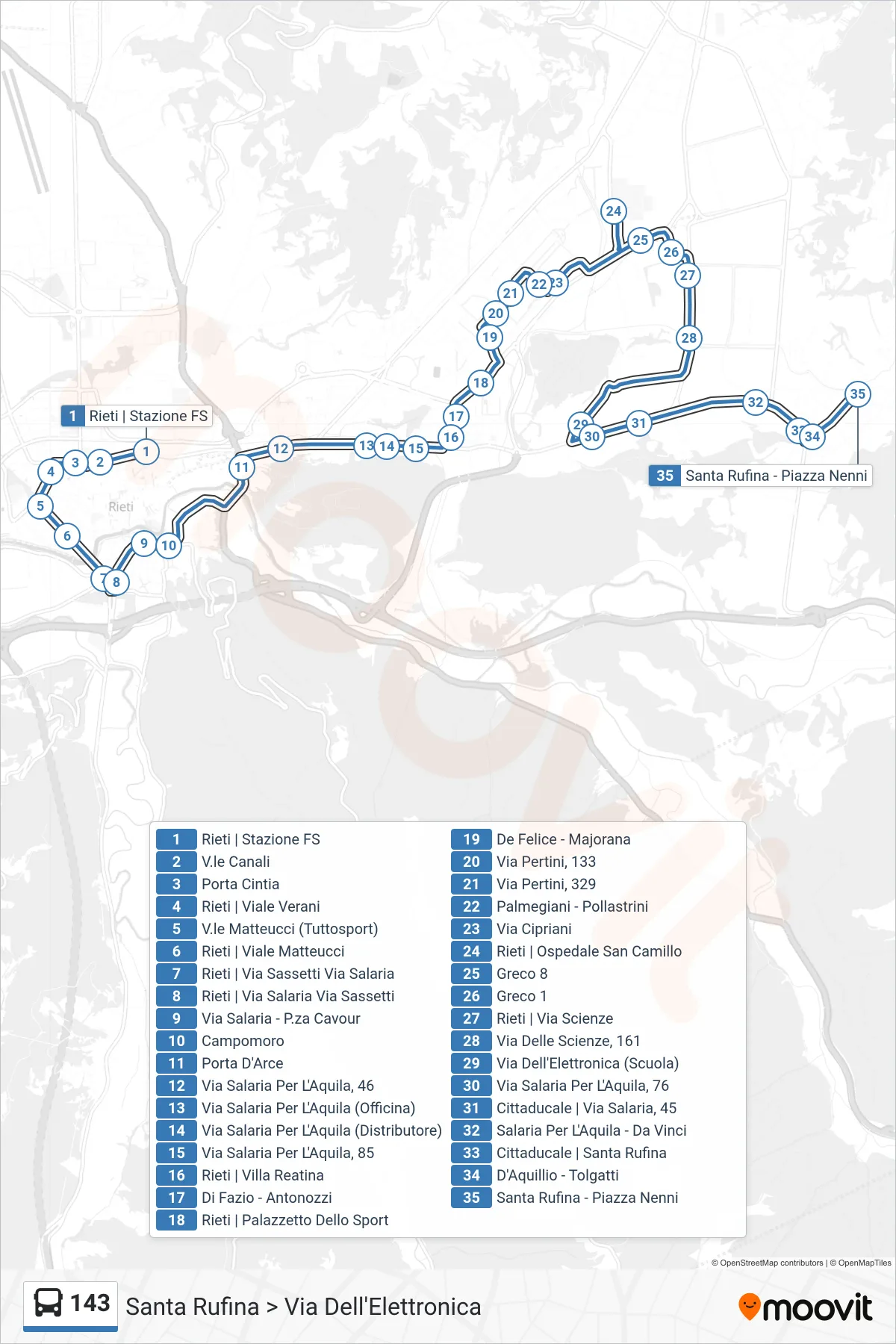 Linea 143 bus (Santa Rufina > Via Dell'Elettronica) - Percorsi e fermate sulla mappa