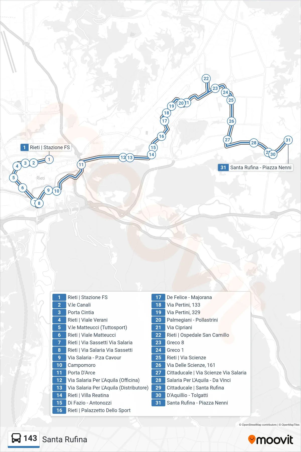 Linea 143 bus (Santa Rufina) - Percorsi e fermate sulla mappa