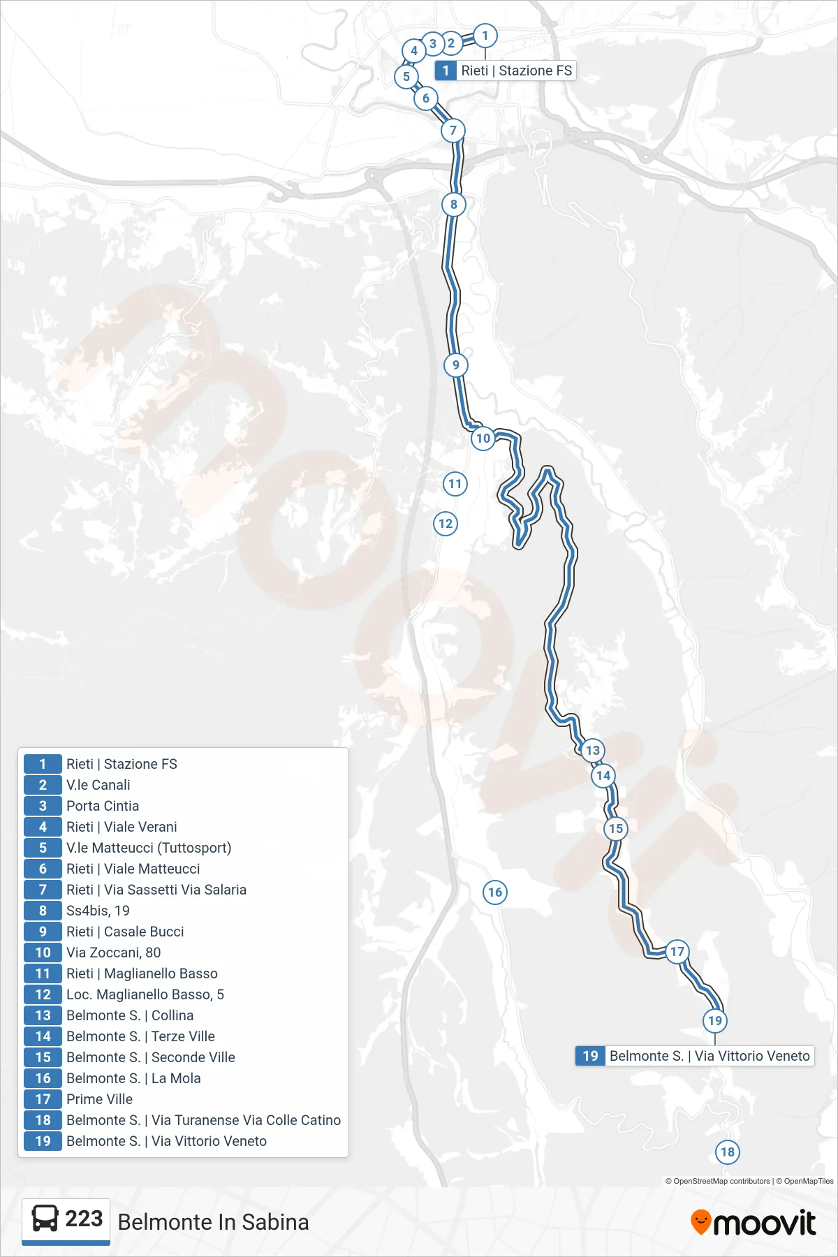 Linea 223 bus (Belmonte In Sabina) - Percorsi e fermate sulla mappa