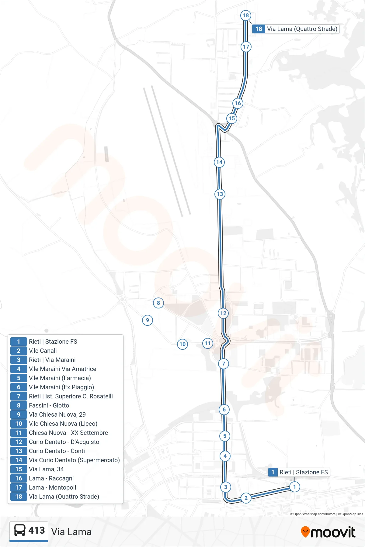 Linea 413 bus (Via Lama) - Percorsi e fermate sulla mappa