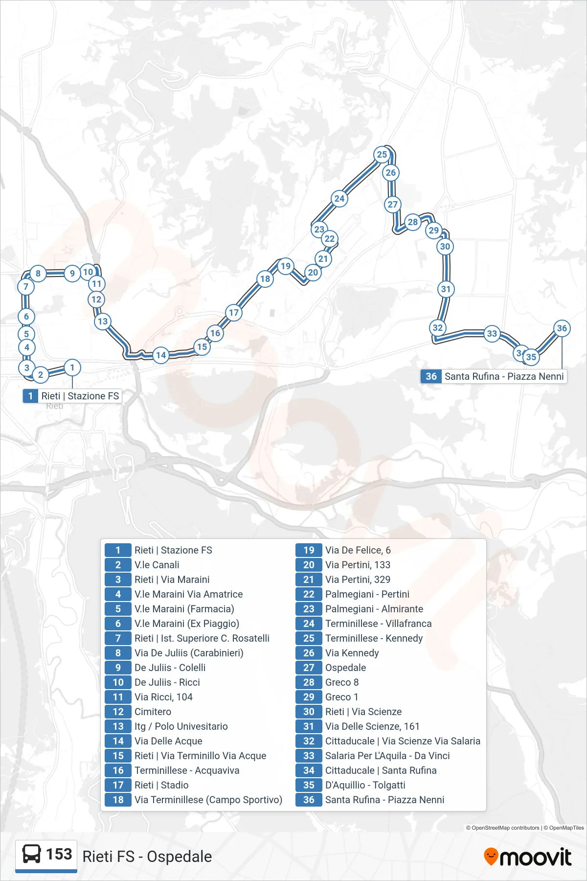Linea 153 bus (Santa Rufina) - Percorsi e fermate sulla mappa