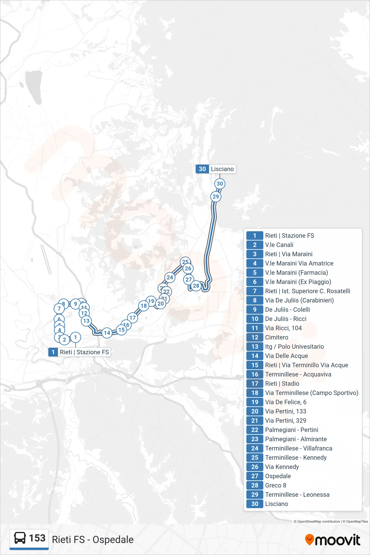 Linea 153 bus (Lisciano) - Percorsi e fermate sulla mappa
