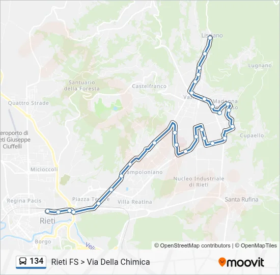 Percorso linea bus 134