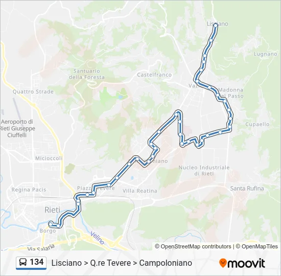 Percorso linea bus 134