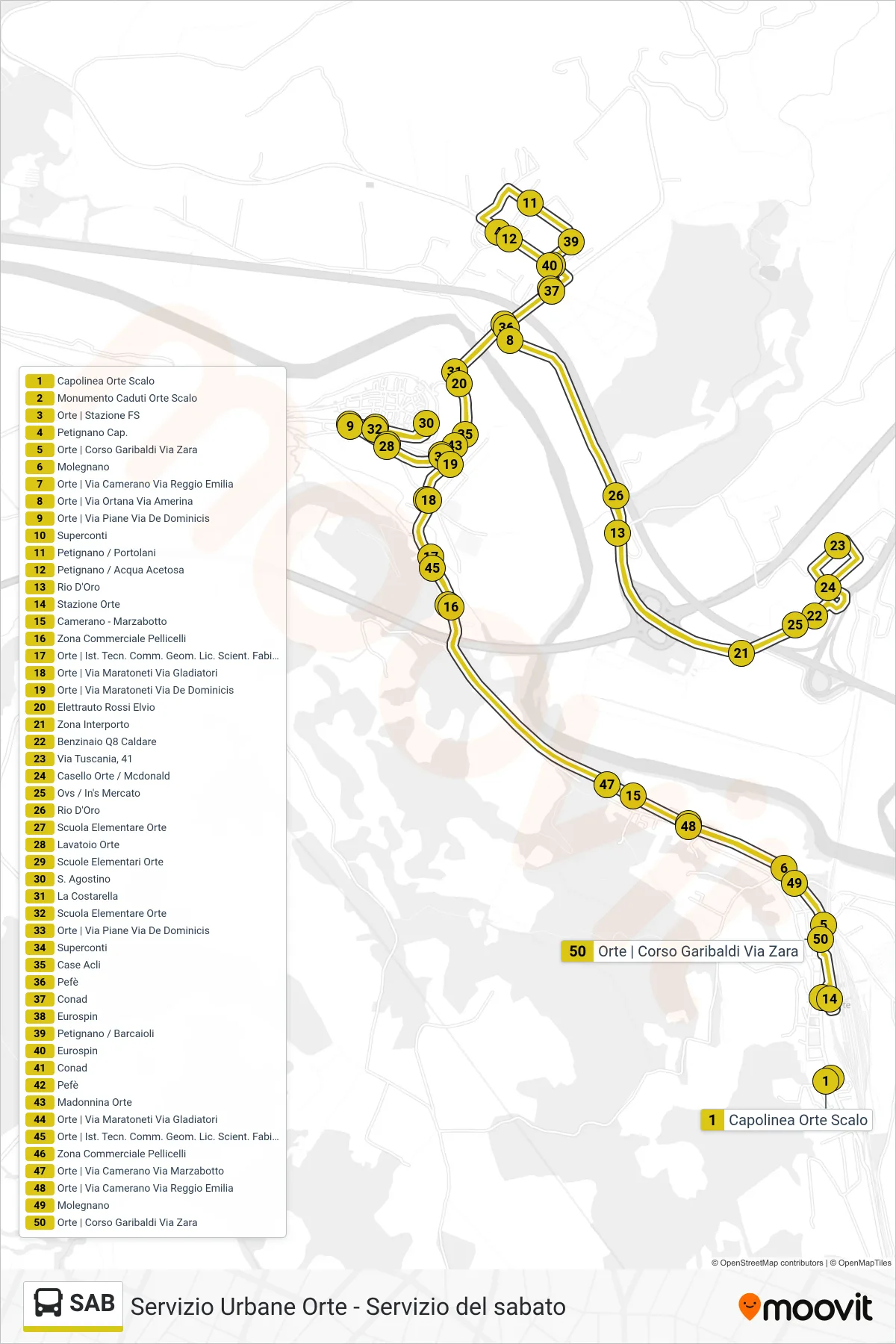 Linea SAB bus (Orte FS) - Percorsi e fermate sulla mappa