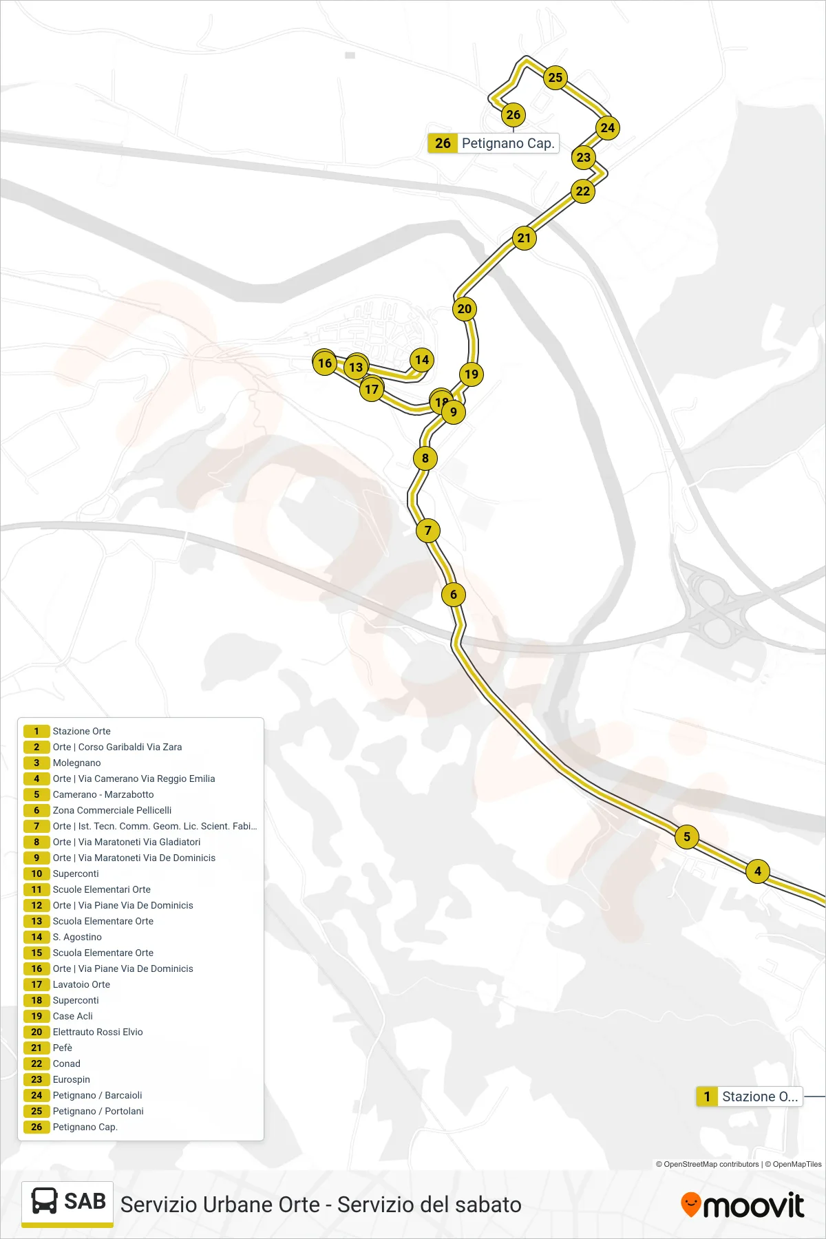 Linea SAB bus (Petignano) - Percorsi e fermate sulla mappa