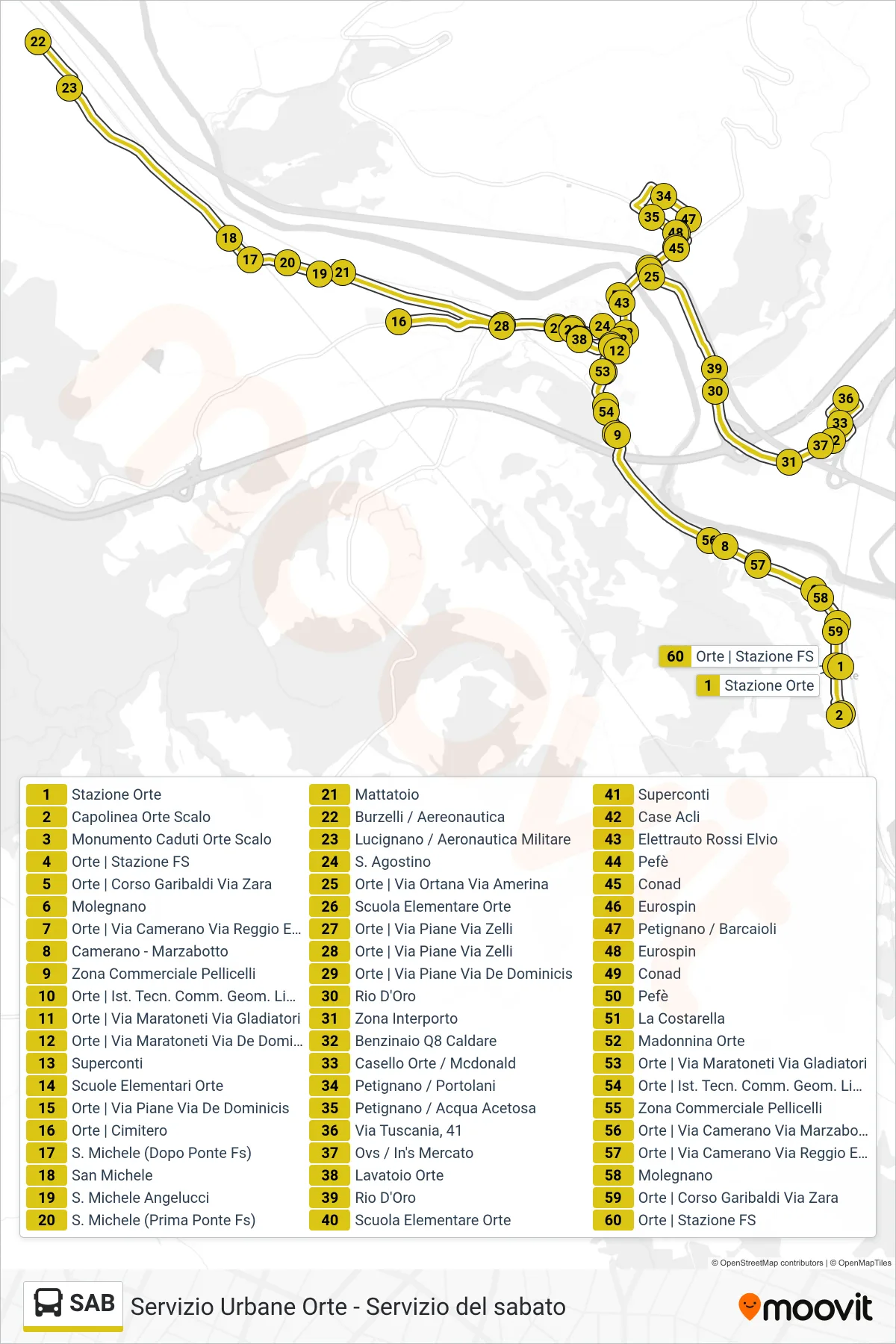Linea SAB bus (Orte - P.za 29 Agosto) - Percorsi e fermate sulla mappa