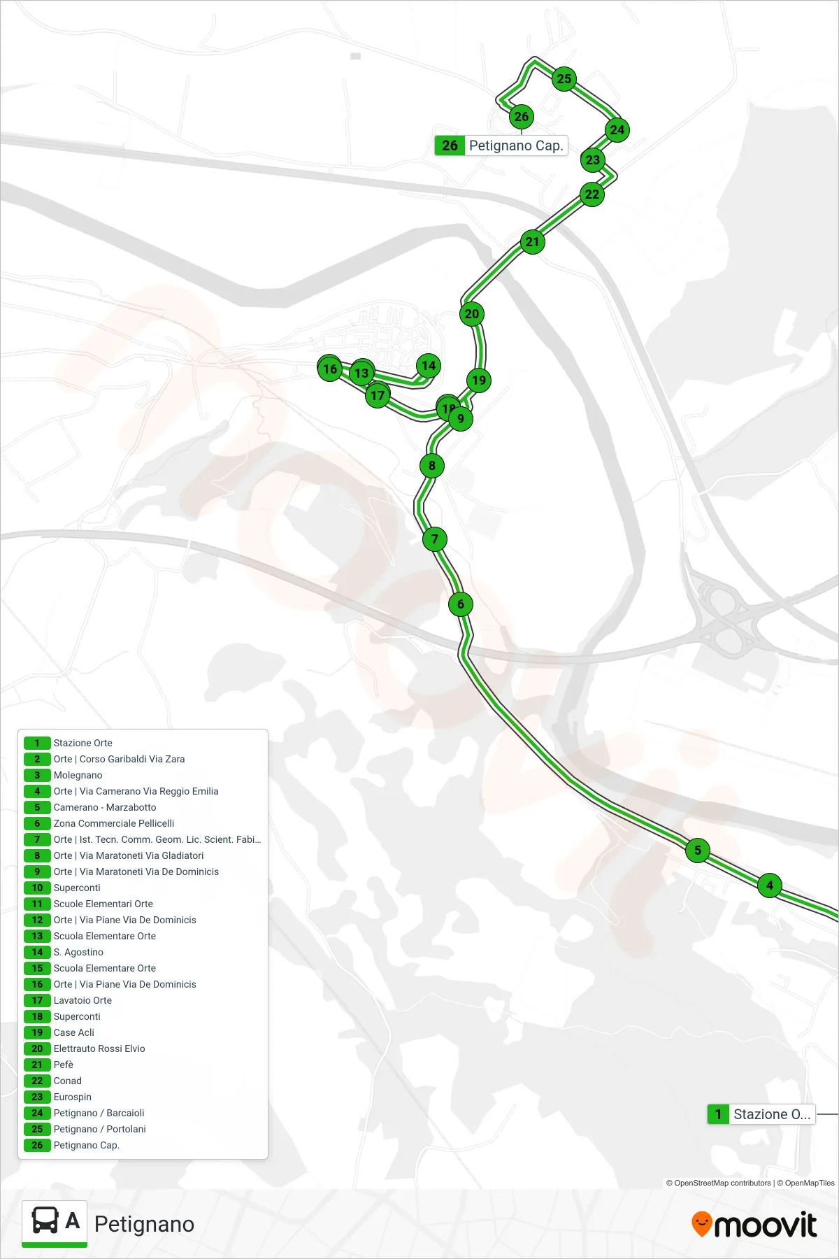 Linea A bus (Petignano) - Percorsi e fermate sulla mappa