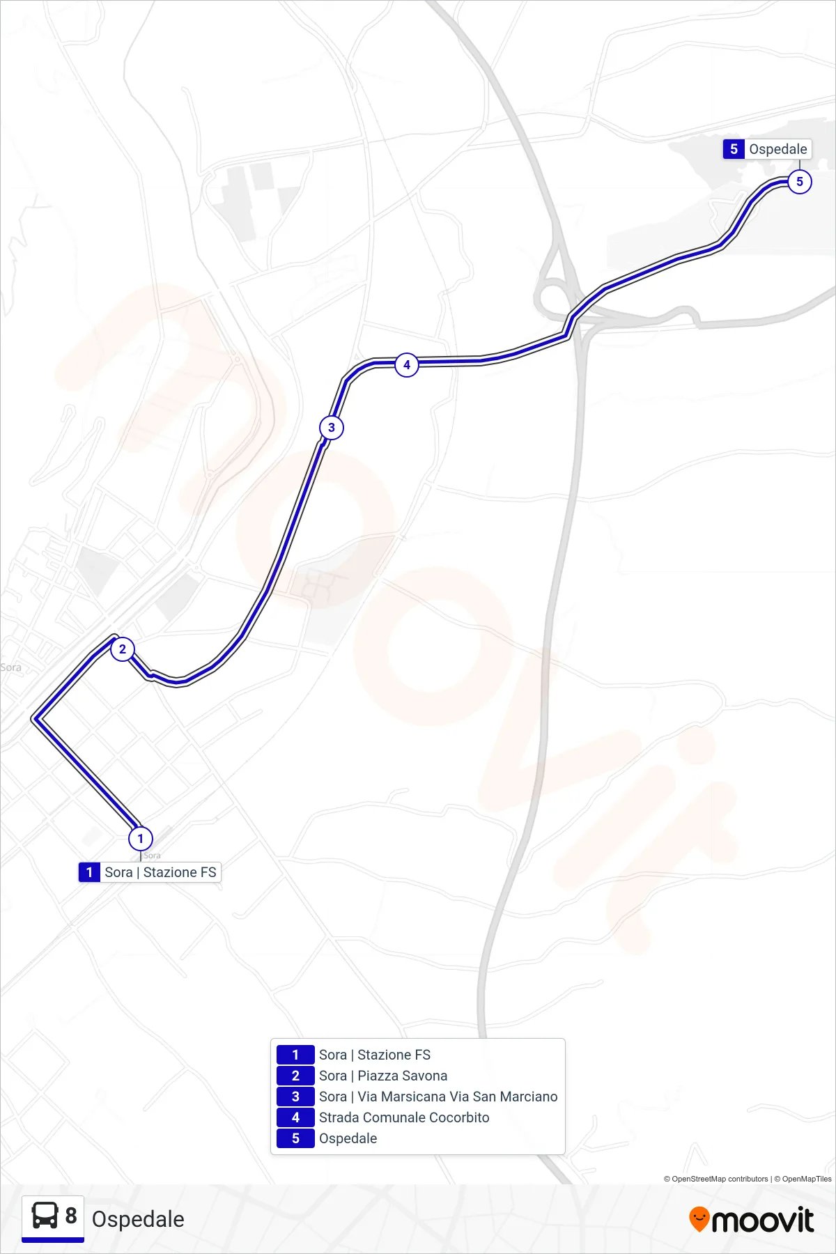 Linea 8 bus (Ospedale) - Percorsi e fermate sulla mappa