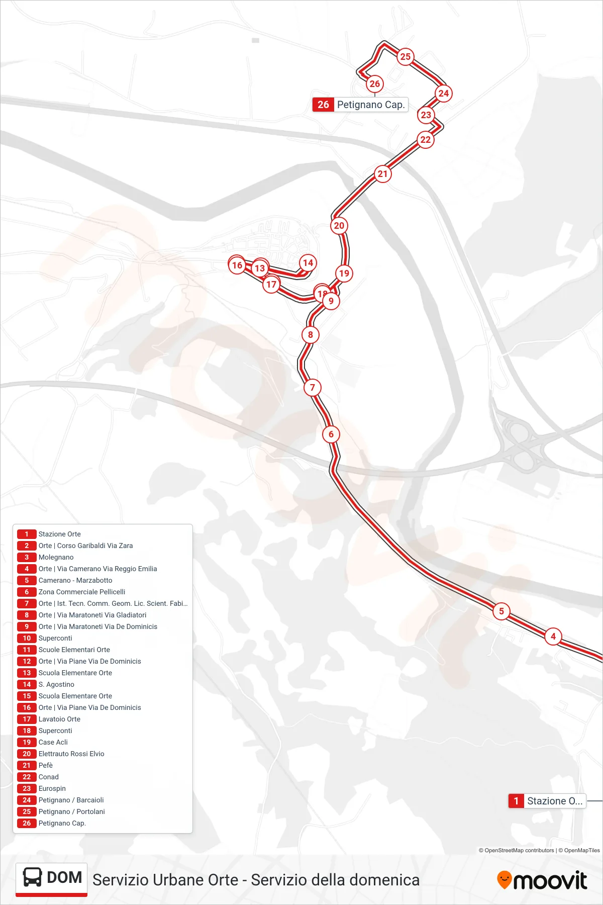 Linea DOM bus (Petignano) - Percorsi e fermate sulla mappa