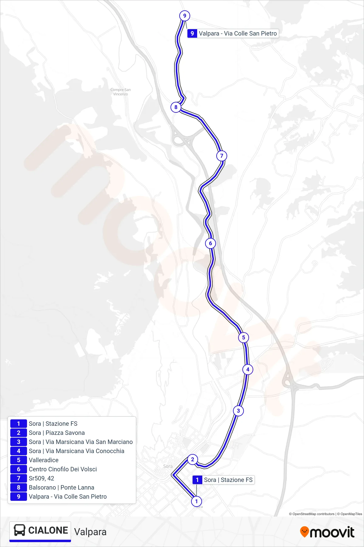 Linea CIALONE bus (Valpara) - Percorsi e fermate sulla mappa