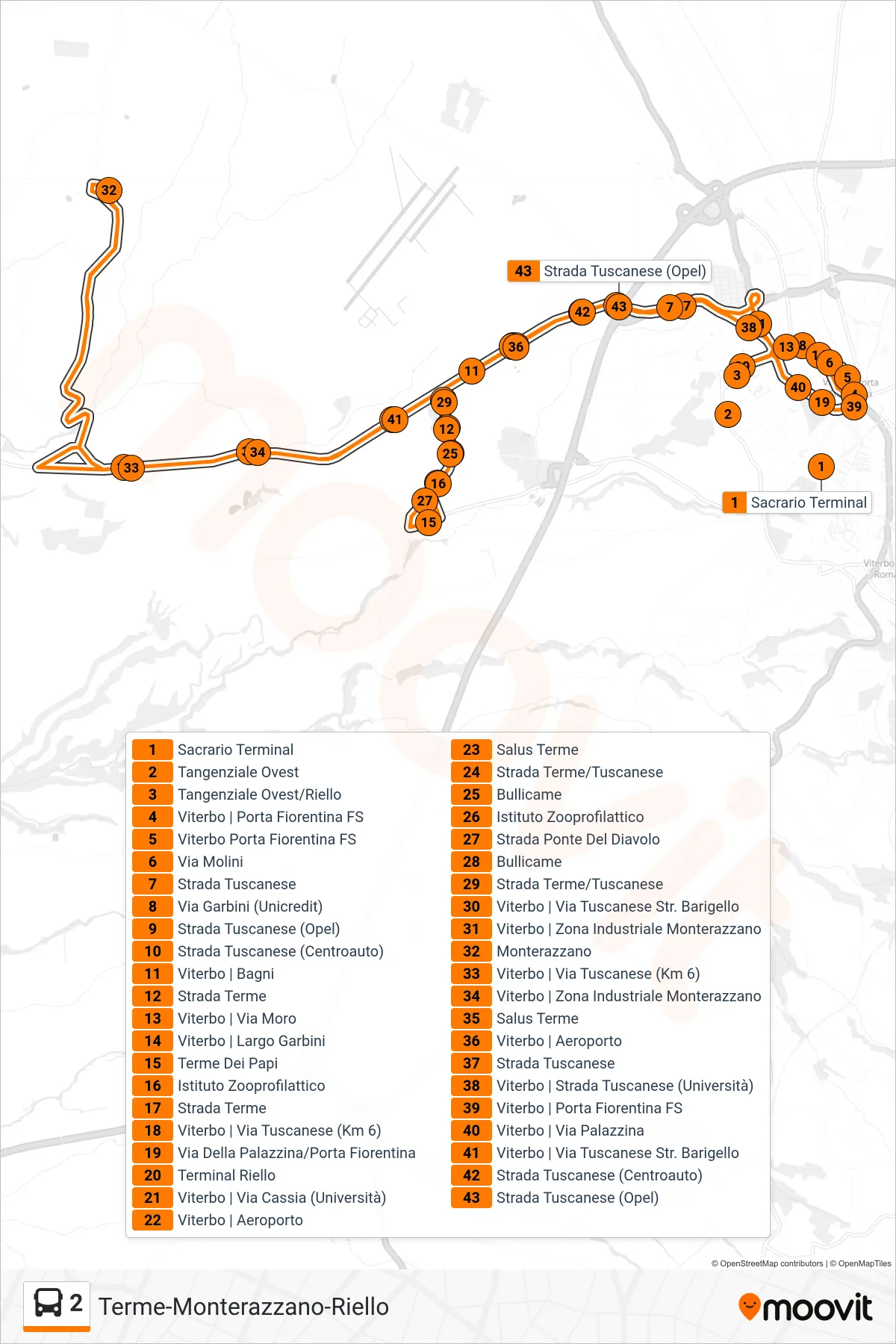 Linea 2 bus (Terme-Monterazzano-Riello) - Percorsi e fermate sulla mappa