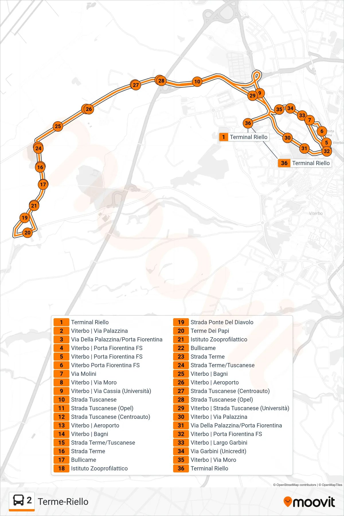 Linea 2 bus (Terme-Riello) - Percorsi e fermate sulla mappa