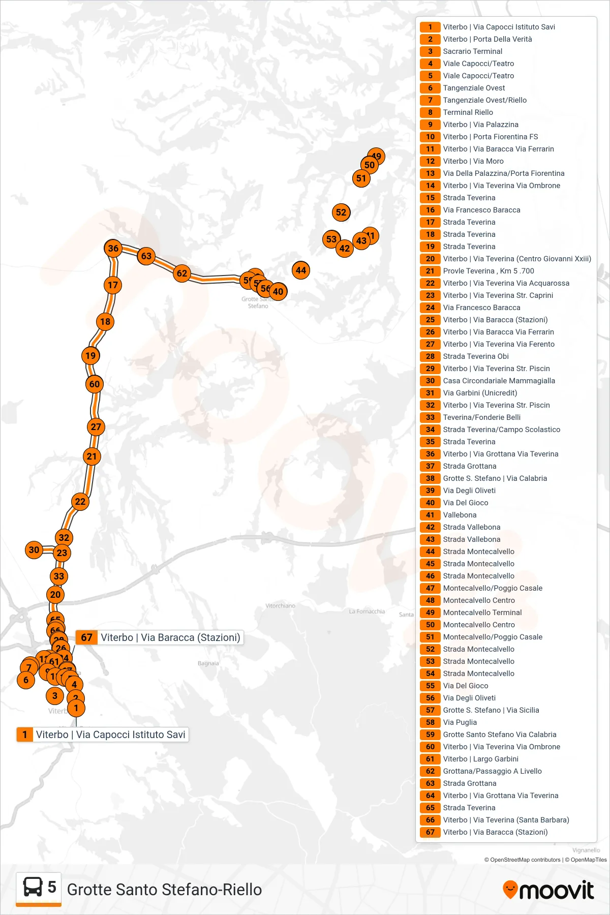 Linea 5 bus (Grotte Santo Stefano-Riello) - Percorsi e fermate sulla mappa
