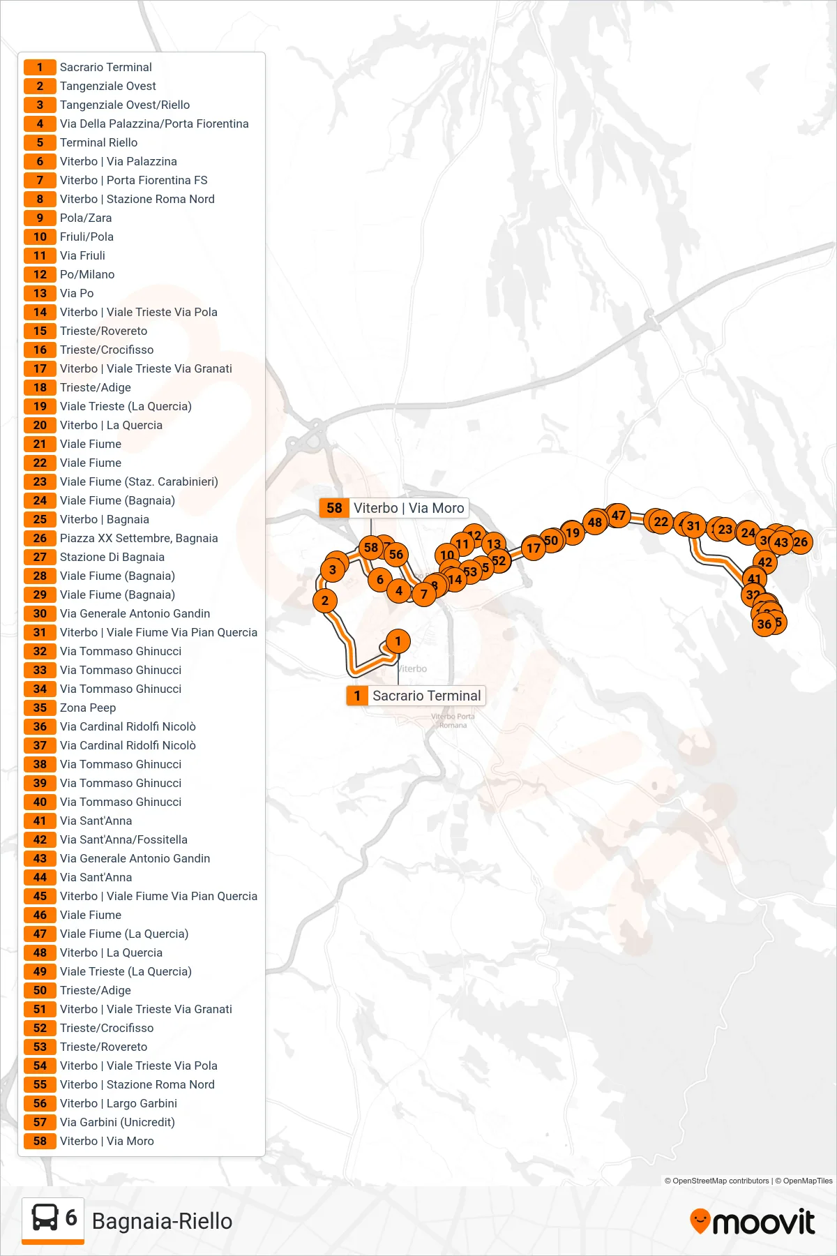 Linea 6 bus (Bagnaia-Riello) - Percorsi e fermate sulla mappa