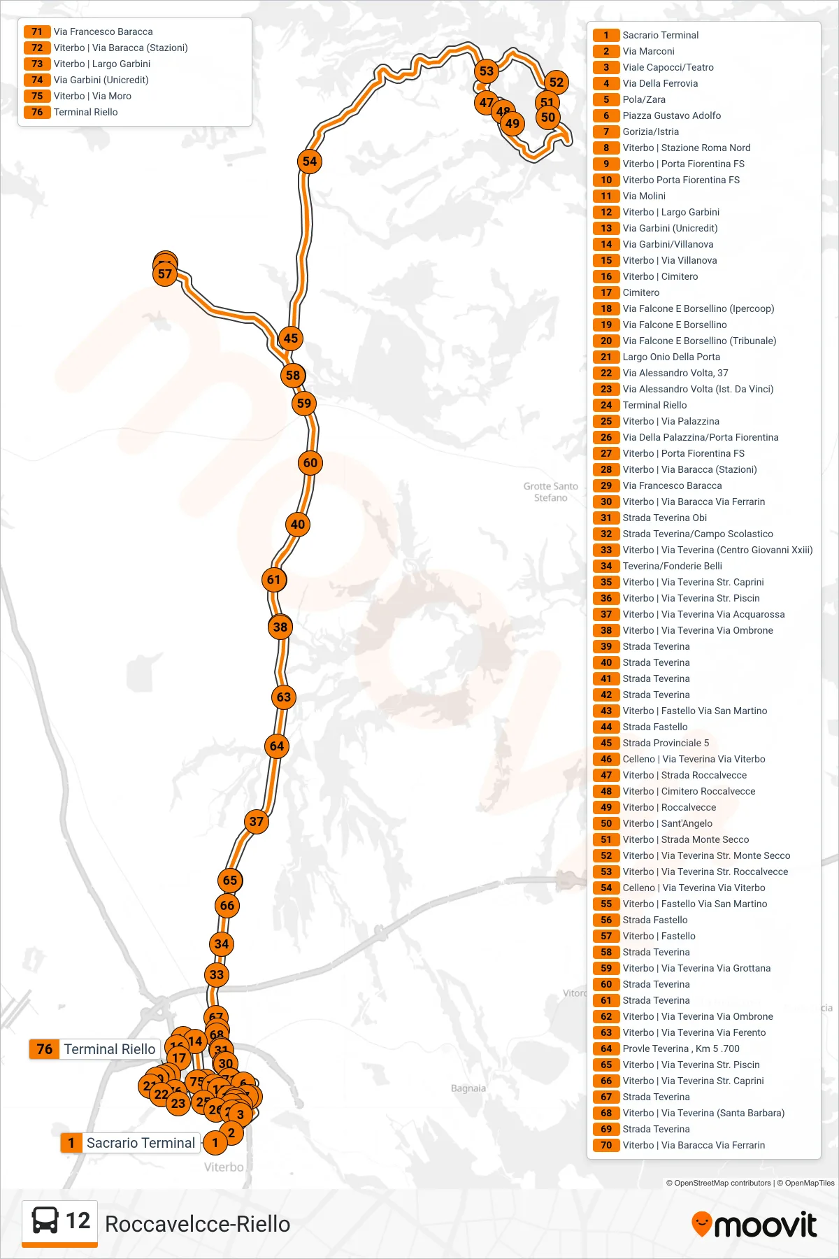 Linea 12  bus (Roccavelcce-Riello) - Percorsi e fermate sulla mappa