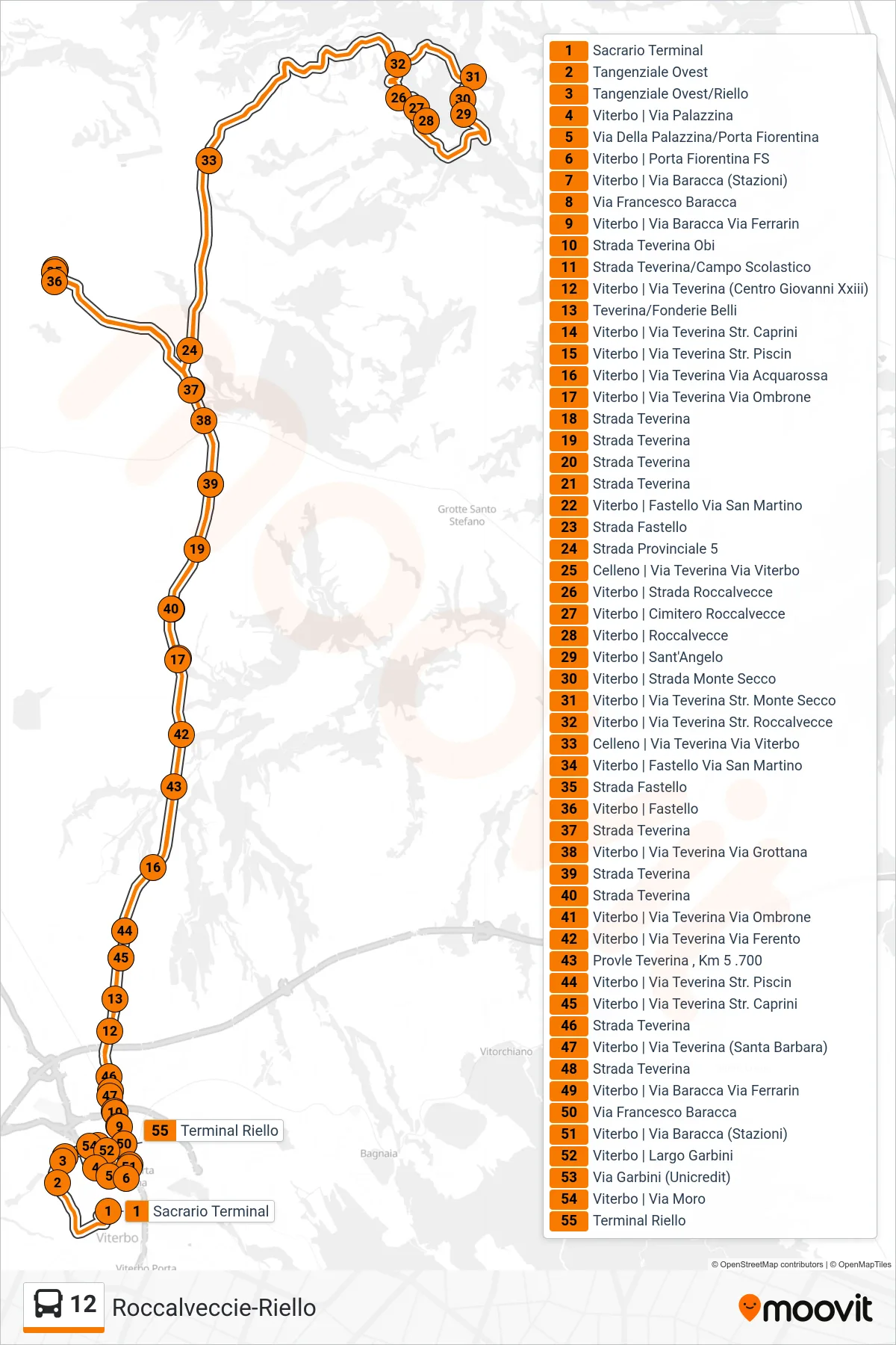 Linea 12 bus (Roccalveccie-Riello) - Percorsi e fermate sulla mappa