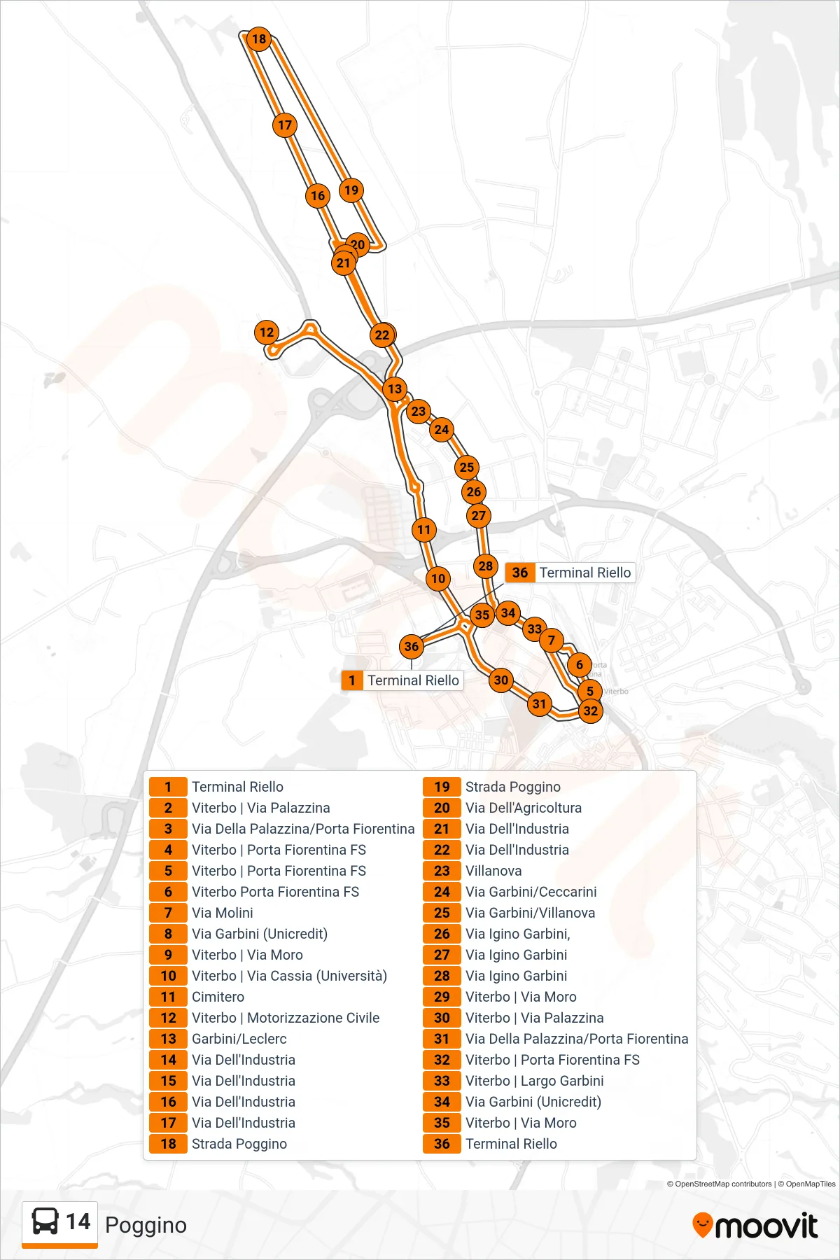 Linea 14  bus (Poggino) - Percorsi e fermate sulla mappa