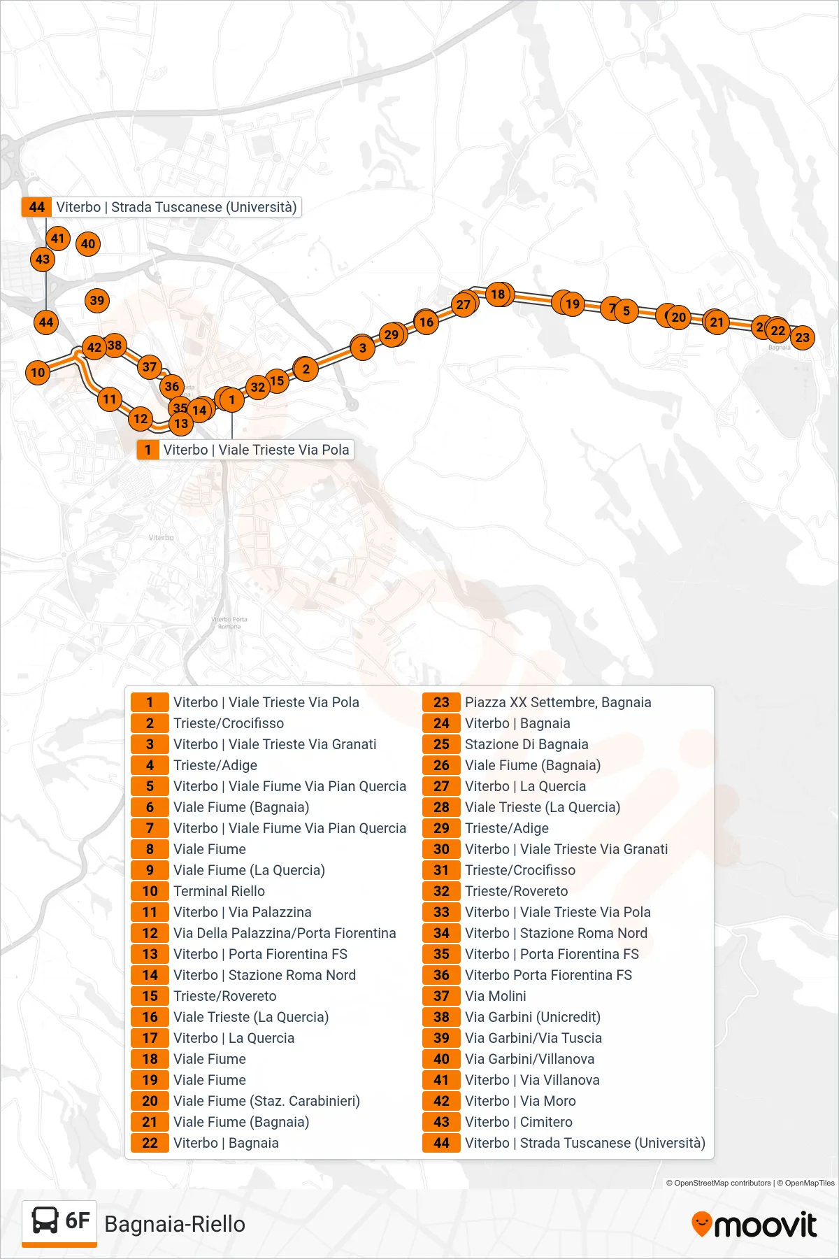 Linea 6F bus (Bagnaia-Riello) - Percorsi e fermate sulla mappa