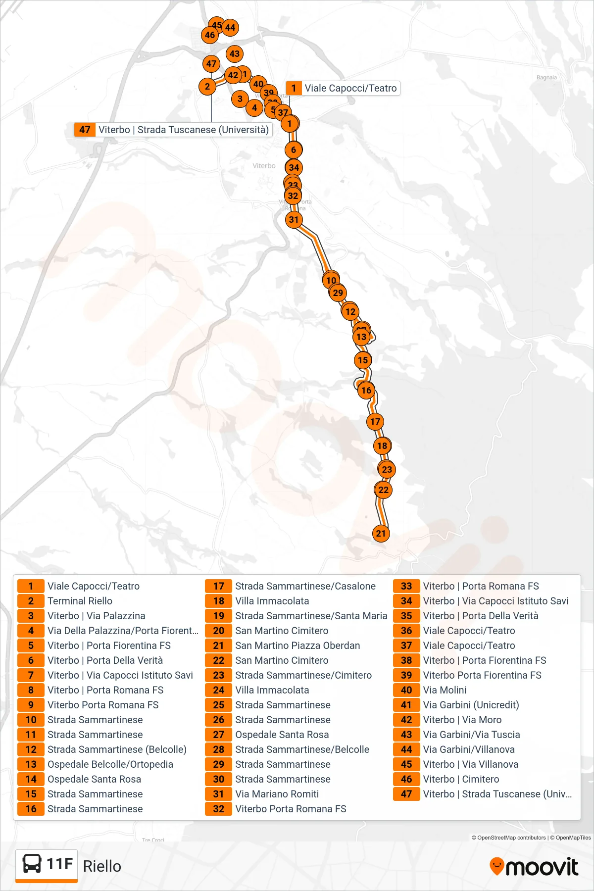 Linea 11F bus (Riello) - Percorsi e fermate sulla mappa