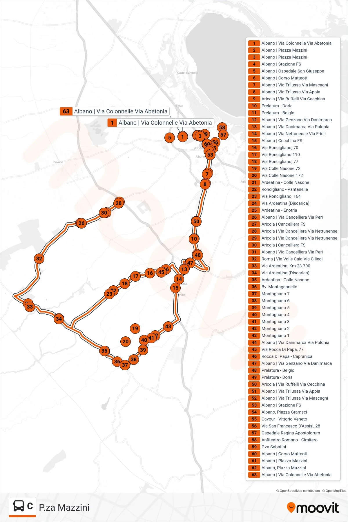 Linea C bus (P.za Mazzini) - Percorsi e fermate sulla mappa