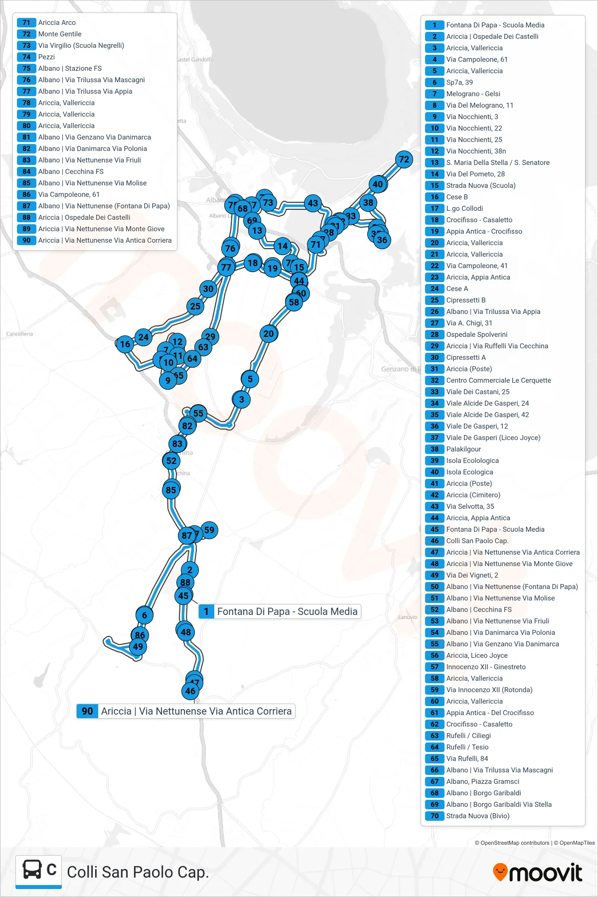 Linea C bus (Colli San Paolo Cap.) - Percorsi e fermate sulla mappa