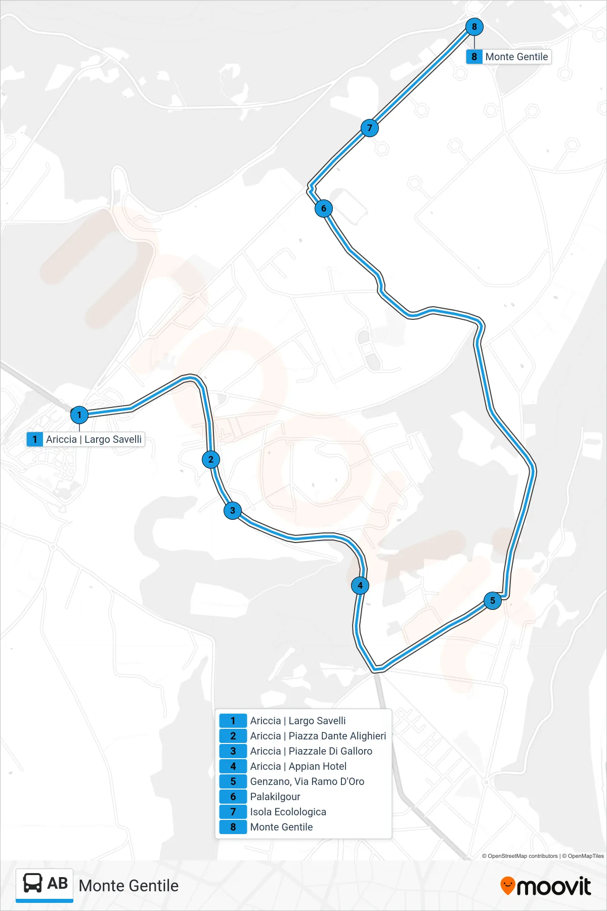 Linea AB  bus (Monte Gentile) - Percorsi e fermate sulla mappa