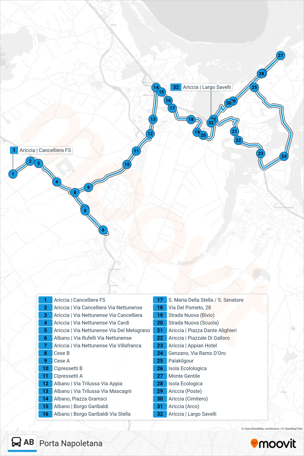 Linea AB bus (Porta Napoletana) - Percorsi e fermate sulla mappa