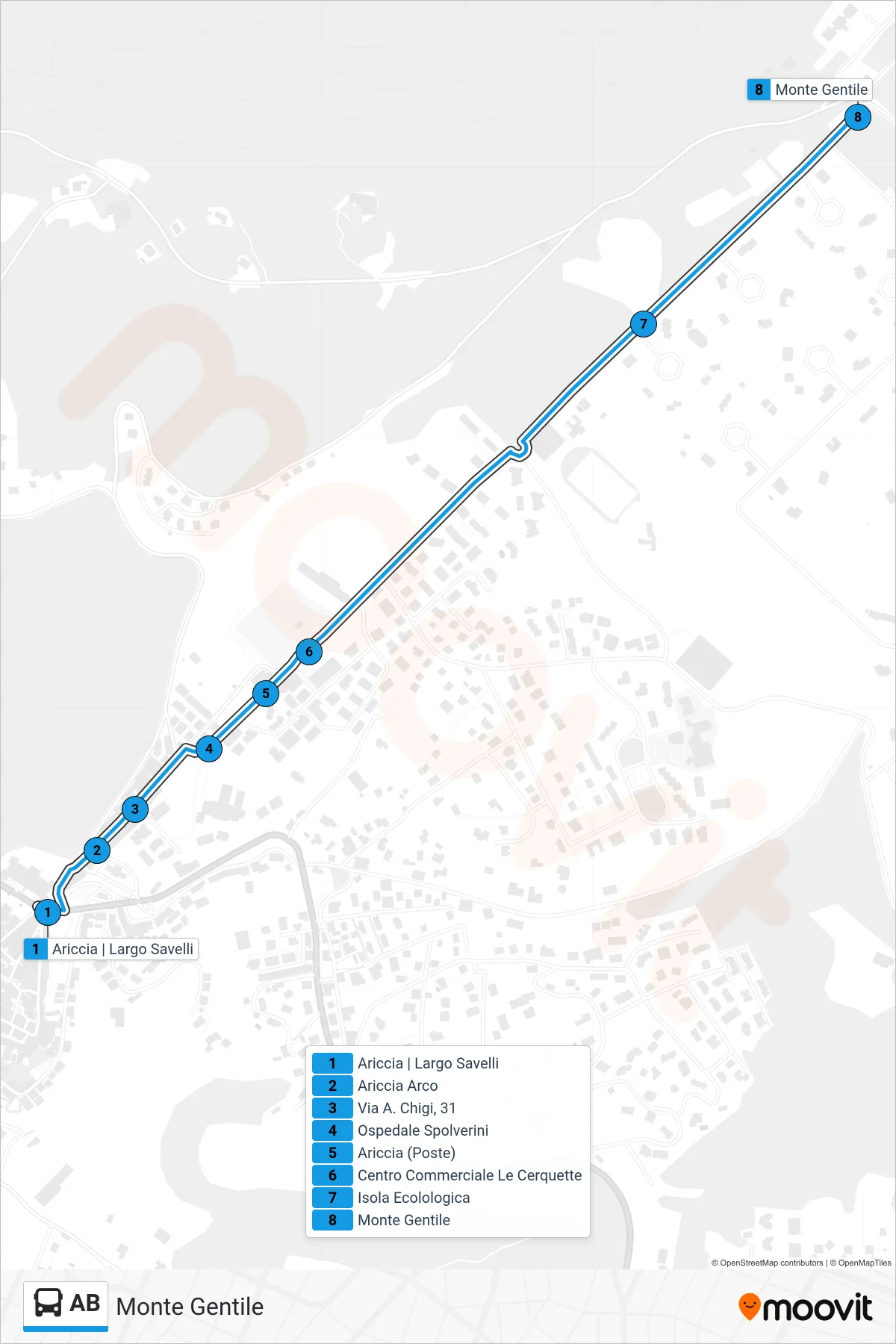 Linea AB bus (Monte Gentile) - Percorsi e fermate sulla mappa