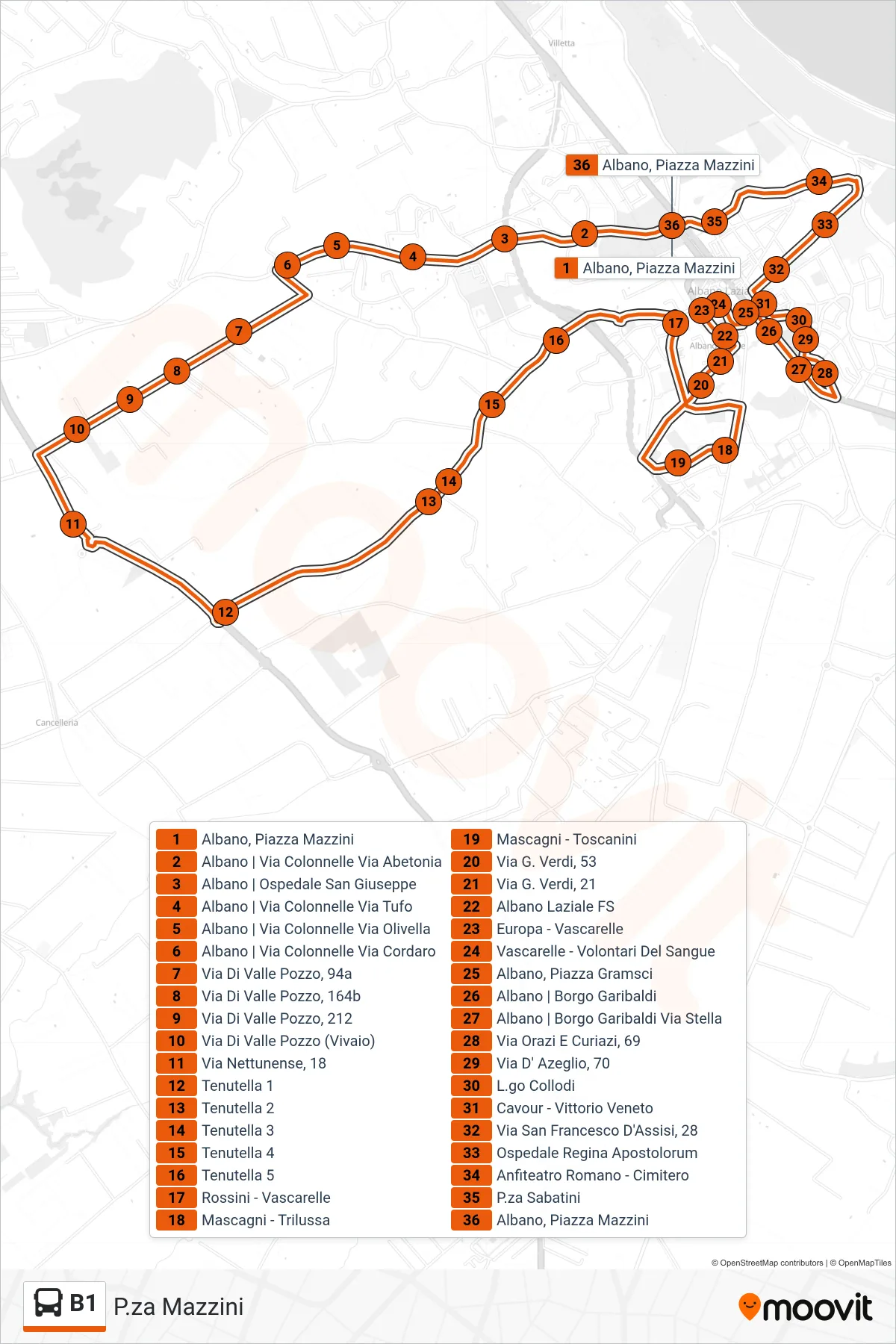 Linea B1  bus (P.za Mazzini) - Percorsi e fermate sulla mappa
