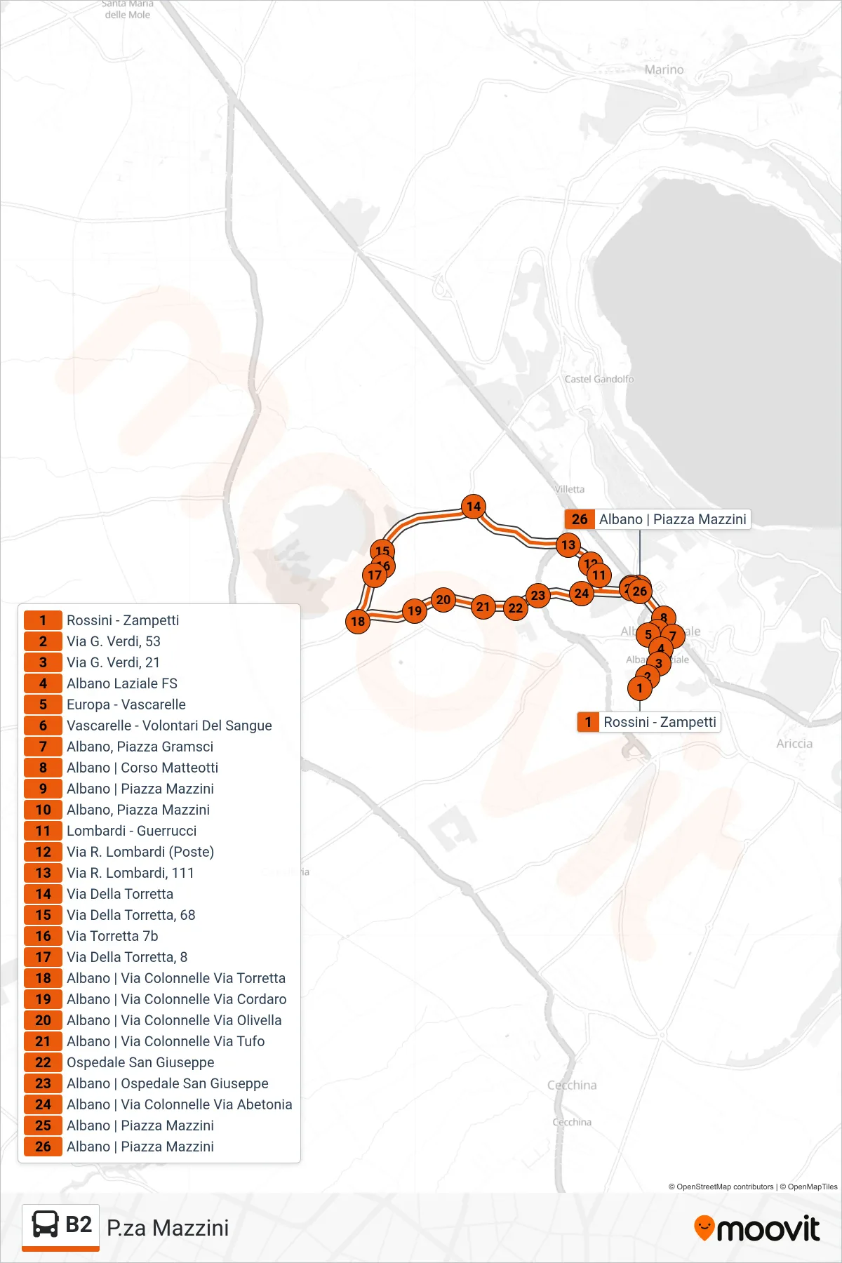 Linea B2 bus (P.za Mazzini) - Percorsi e fermate sulla mappa