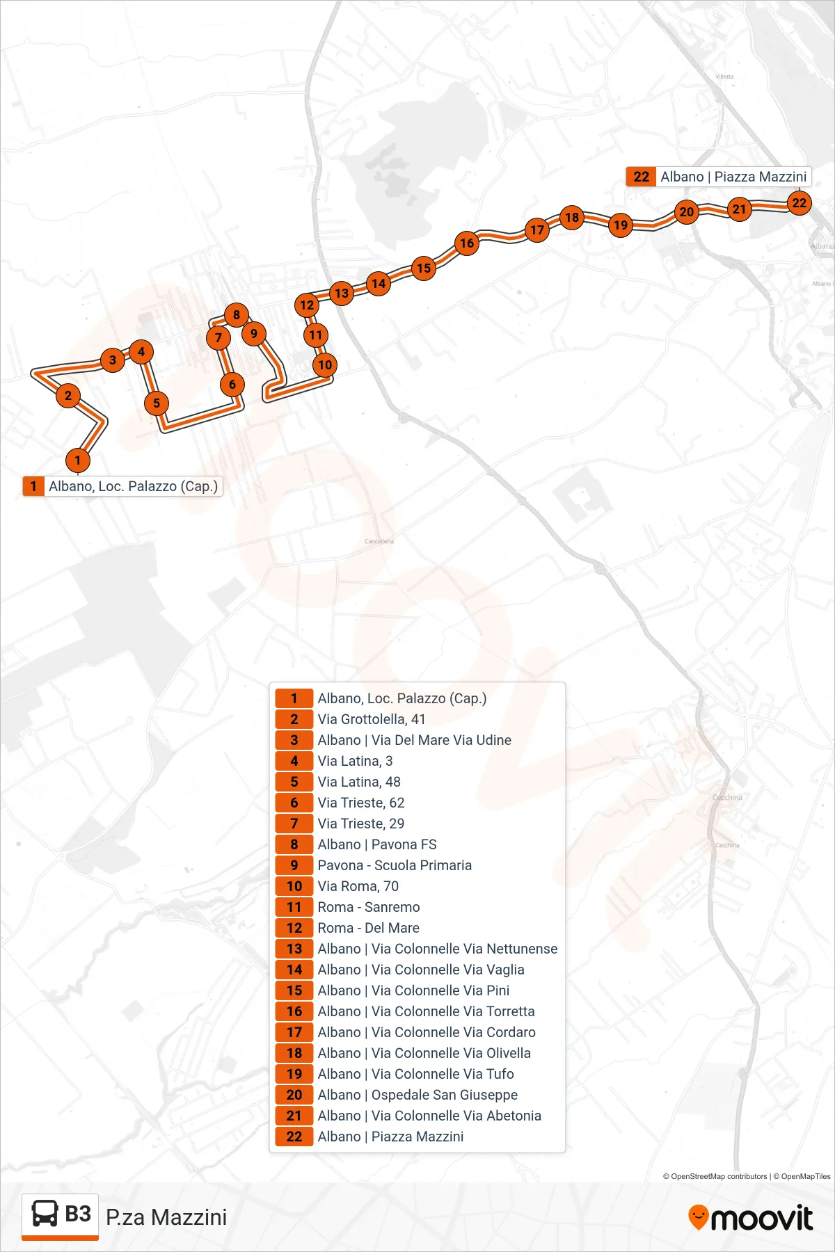 Linea B3 bus (P.za Mazzini) - Percorsi e fermate sulla mappa