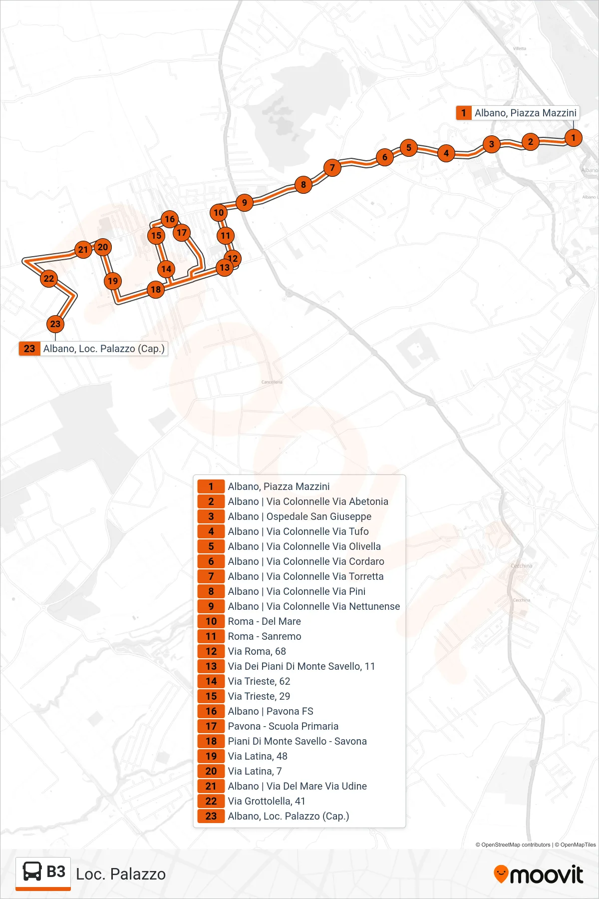 Linea B3  bus (Loc. Palazzo) - Percorsi e fermate sulla mappa