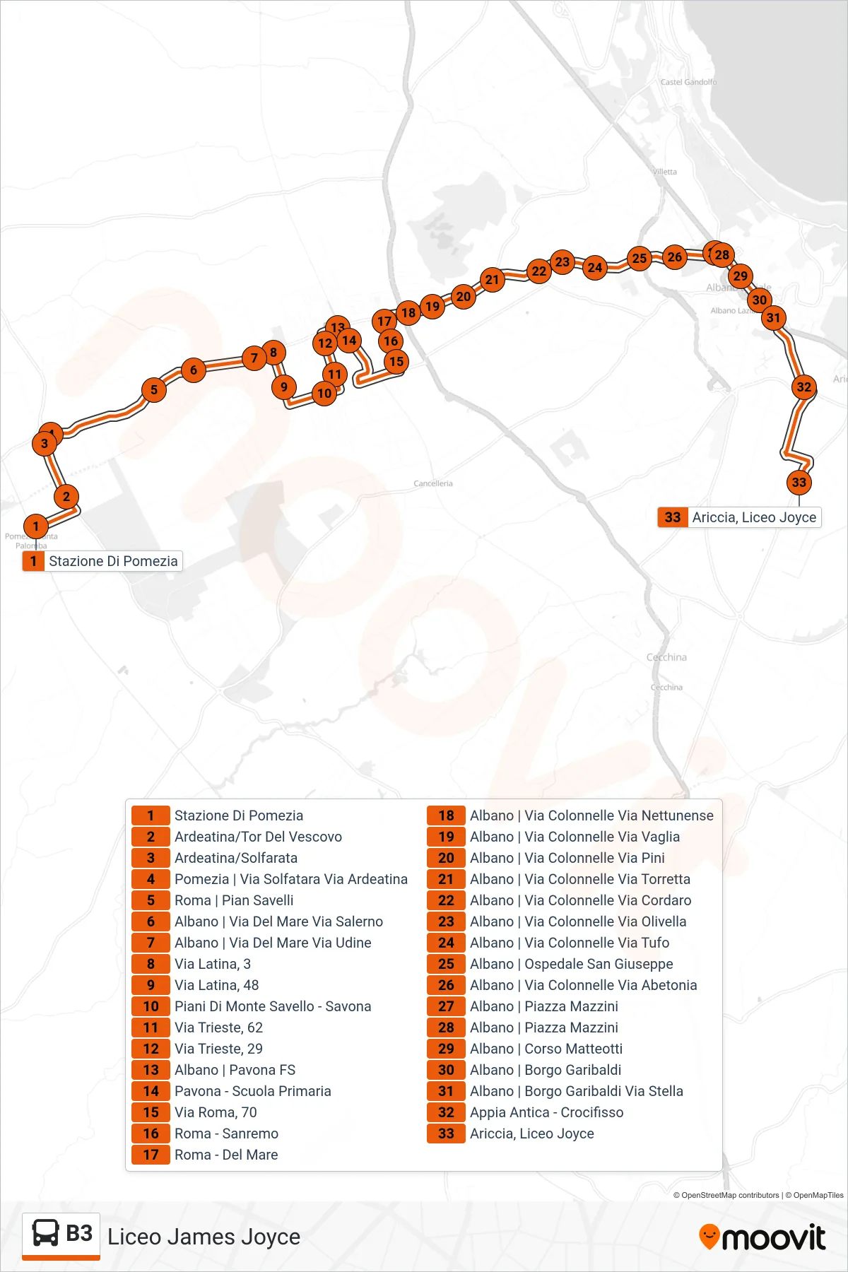 Linea B3 bus (Liceo James Joyce) - Percorsi e fermate sulla mappa
