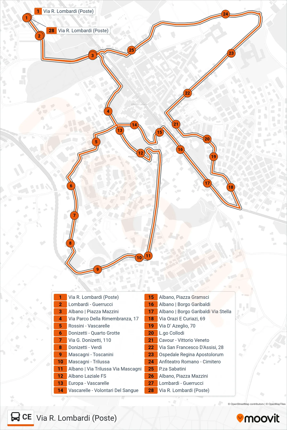 Linea CE  bus (Via R. Lombardi (Poste)) - Percorsi e fermate sulla mappa