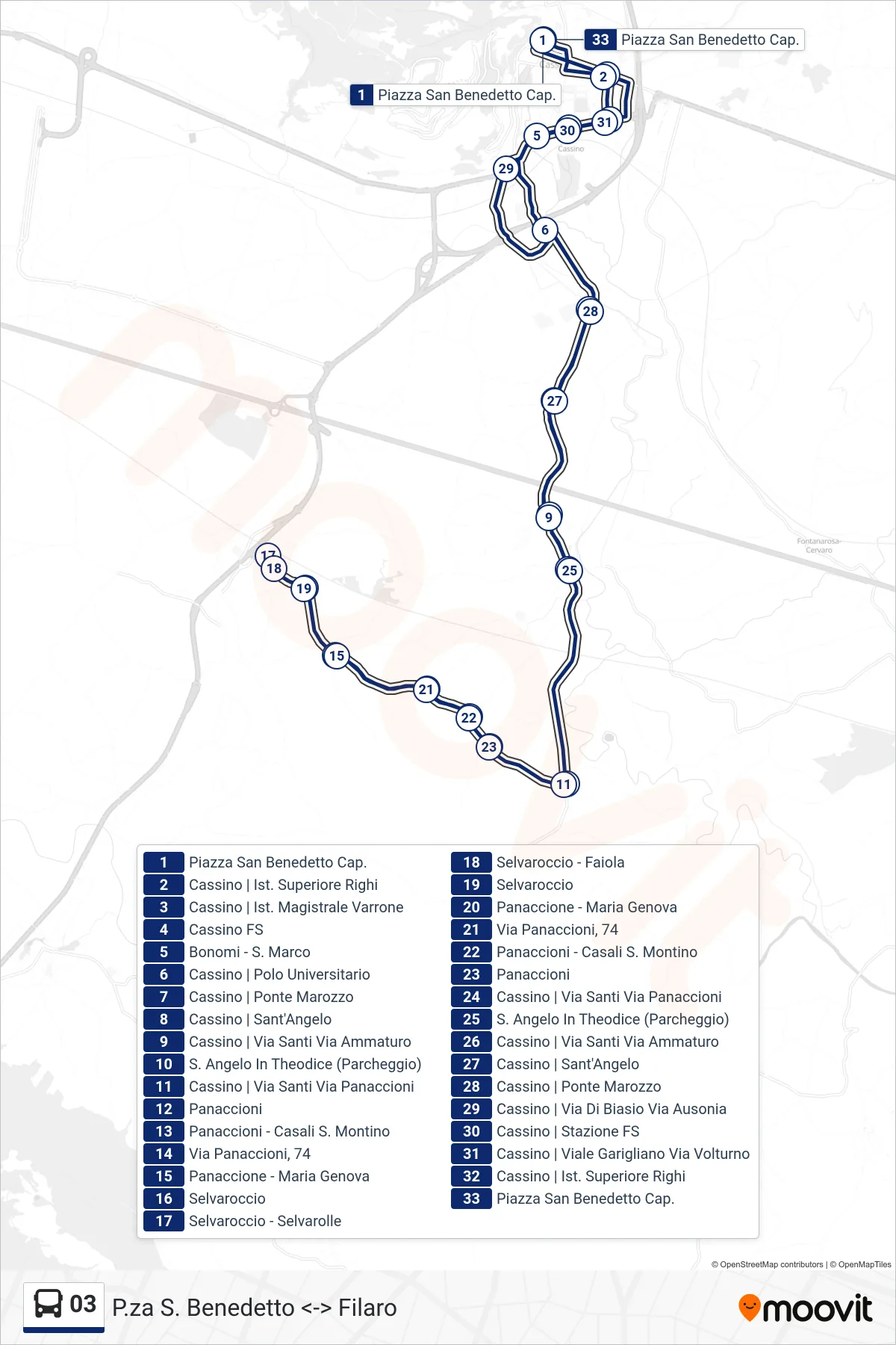 Linea 03  bus (P.za S. Benedetto <-> Filaro) - Percorsi e fermate sulla mappa