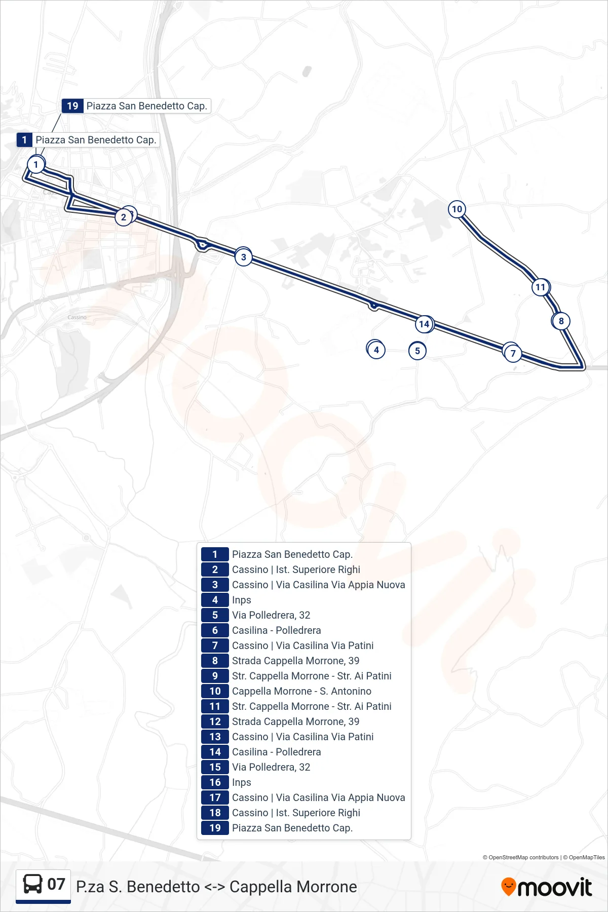 Linea 07 bus (P.za S. Benedetto <-> Cappella Morrone) - Percorsi e fermate sulla mappa