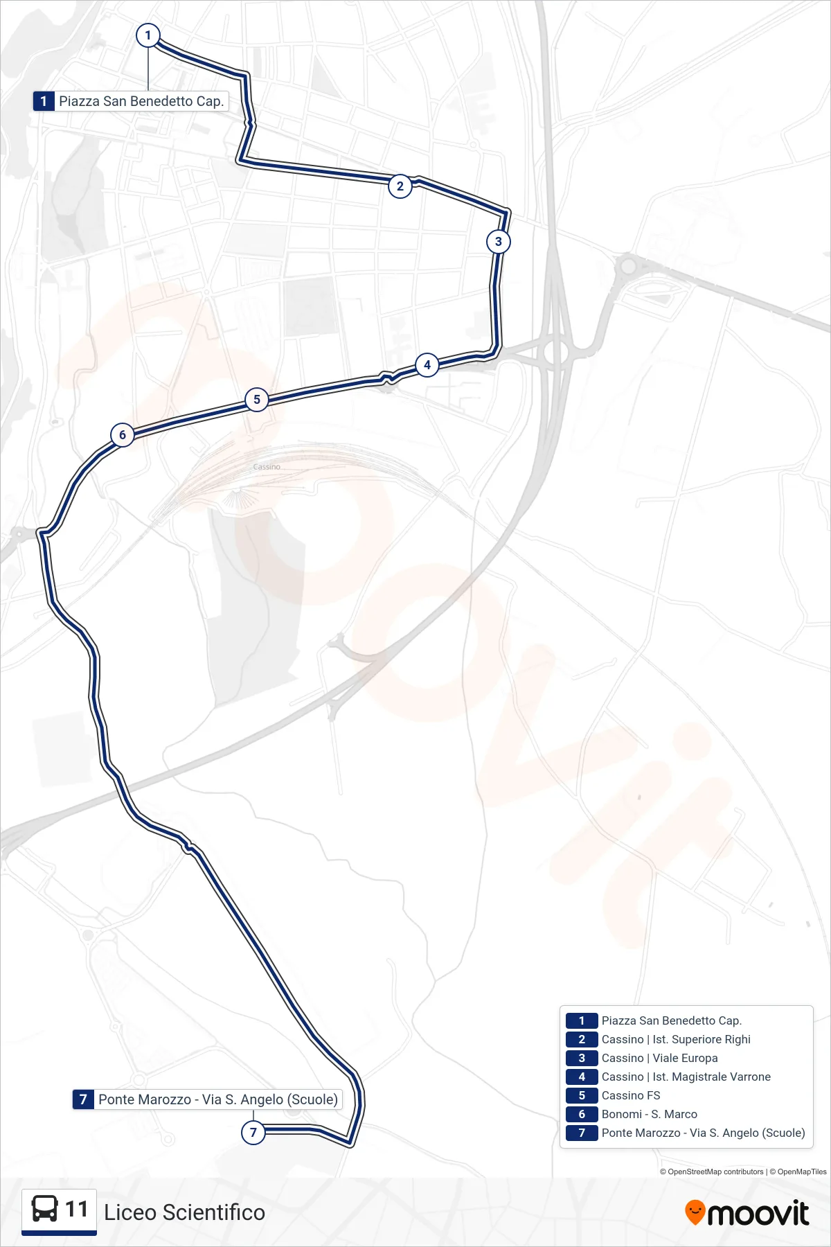 Linea 11 bus (Liceo Scientifico) - Percorsi e fermate sulla mappa