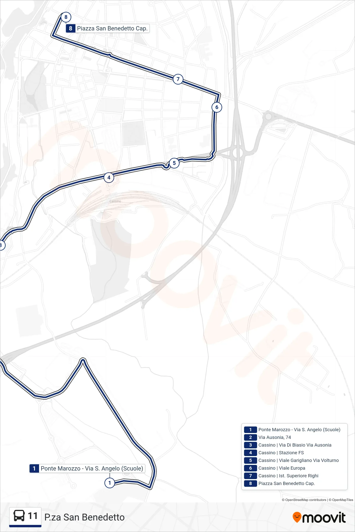 Linea 11 bus (P.za San Benedetto) - Percorsi e fermate sulla mappa